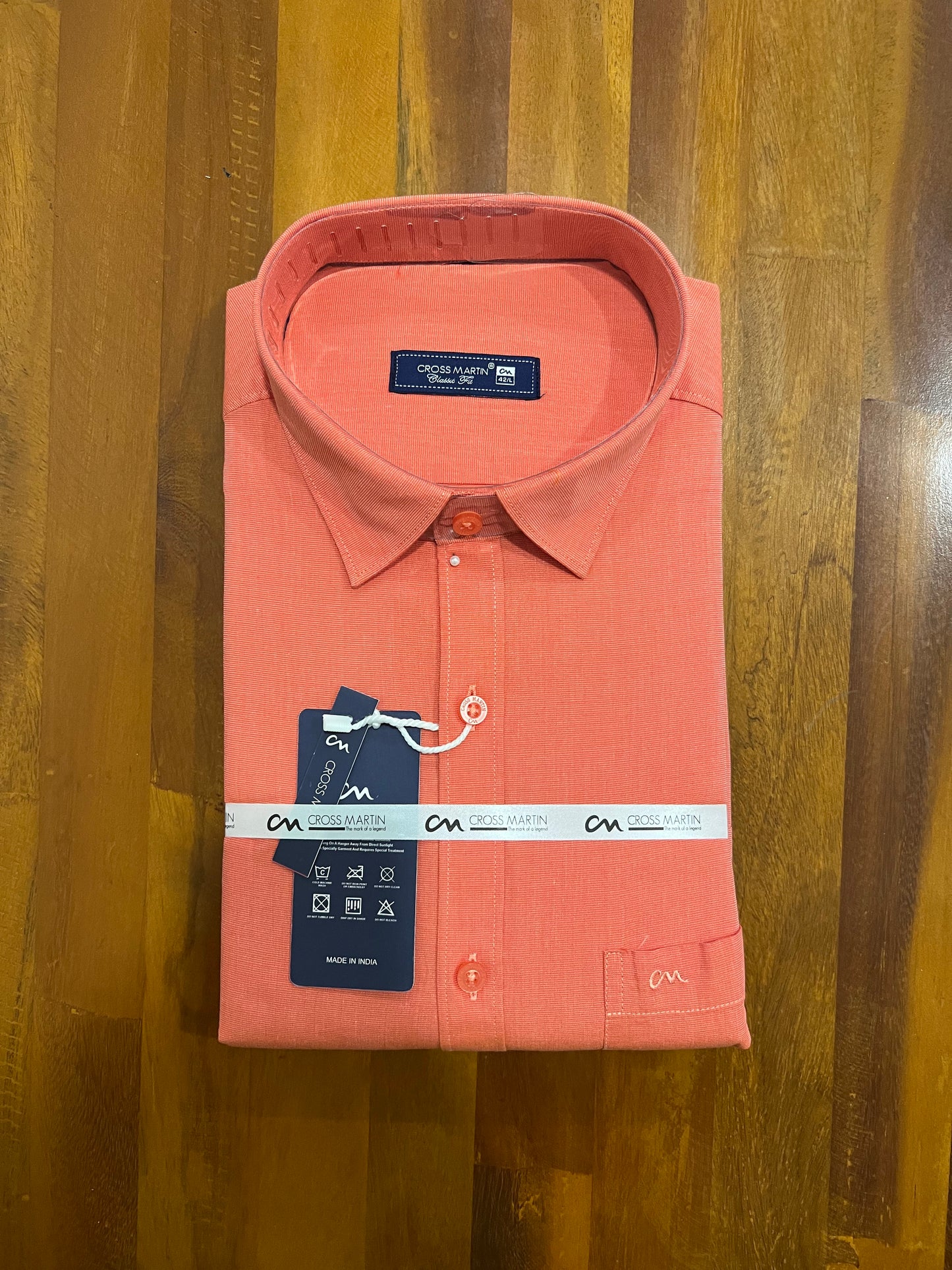 Pure Cotton Orange Solid Shirt (42 FS)