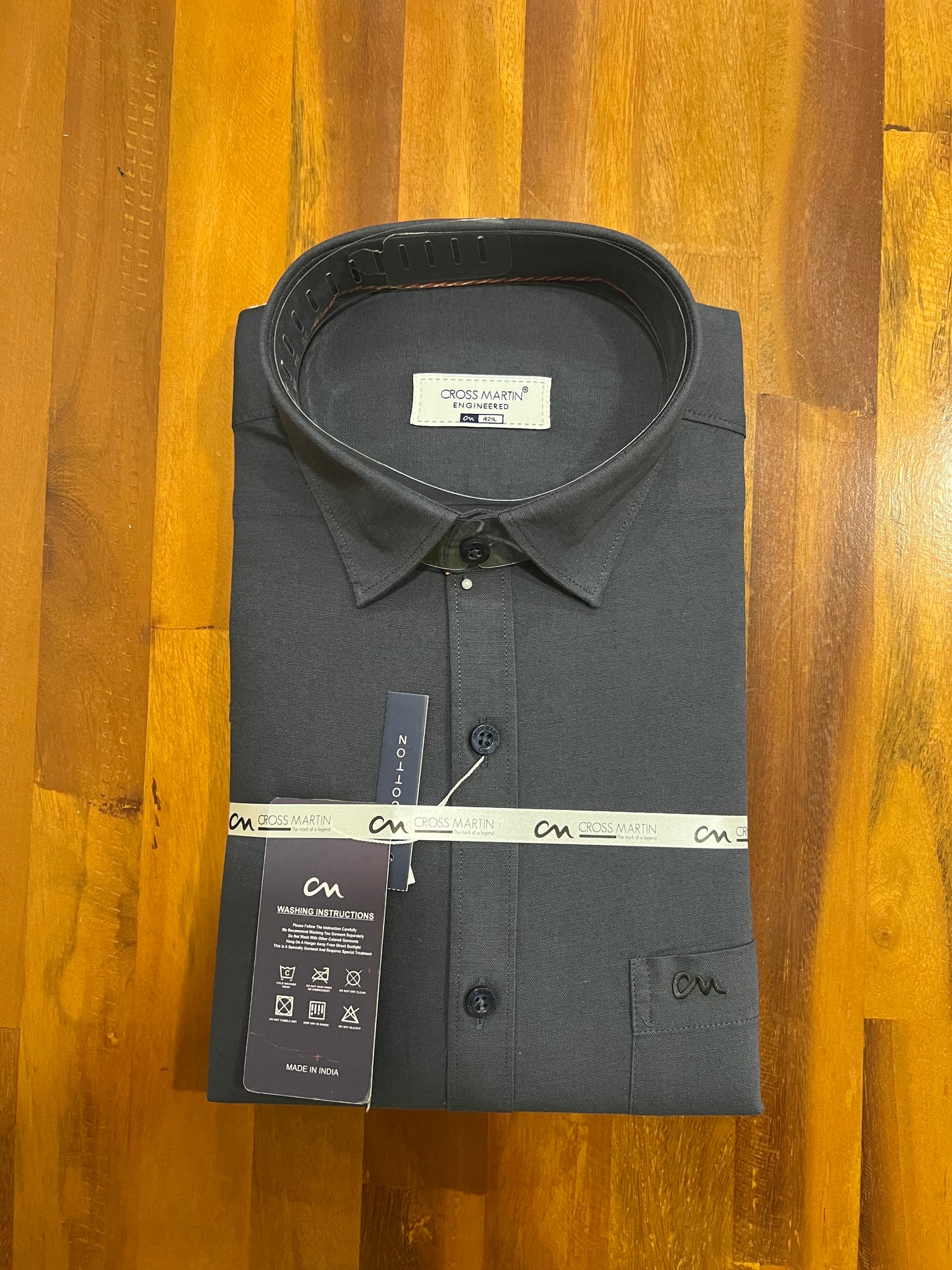 Pure Cotton Charcoal Grey Solid Shirt (42 FS)