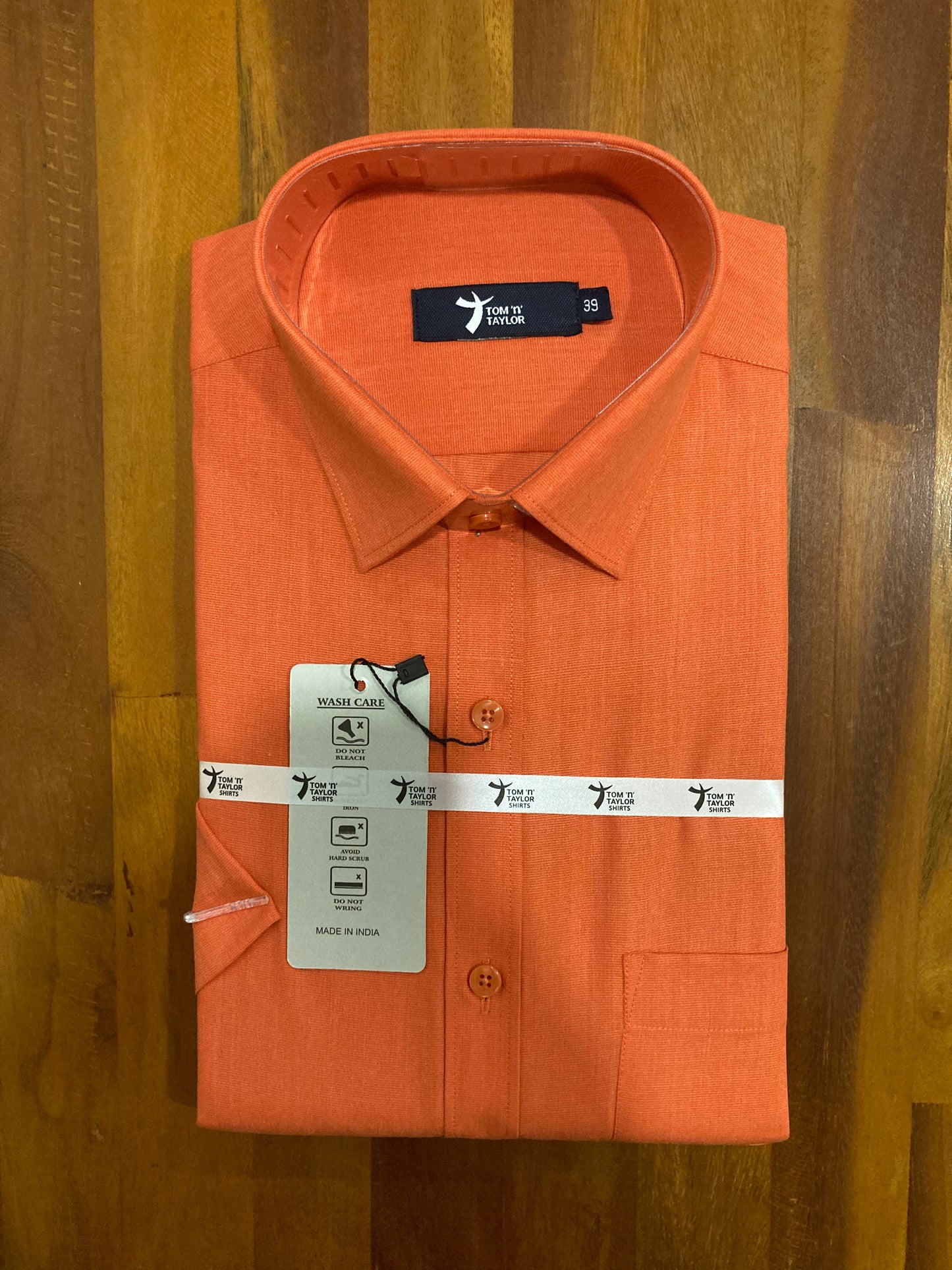 Pure Cotton Orange Solid Shirt (38 HS)