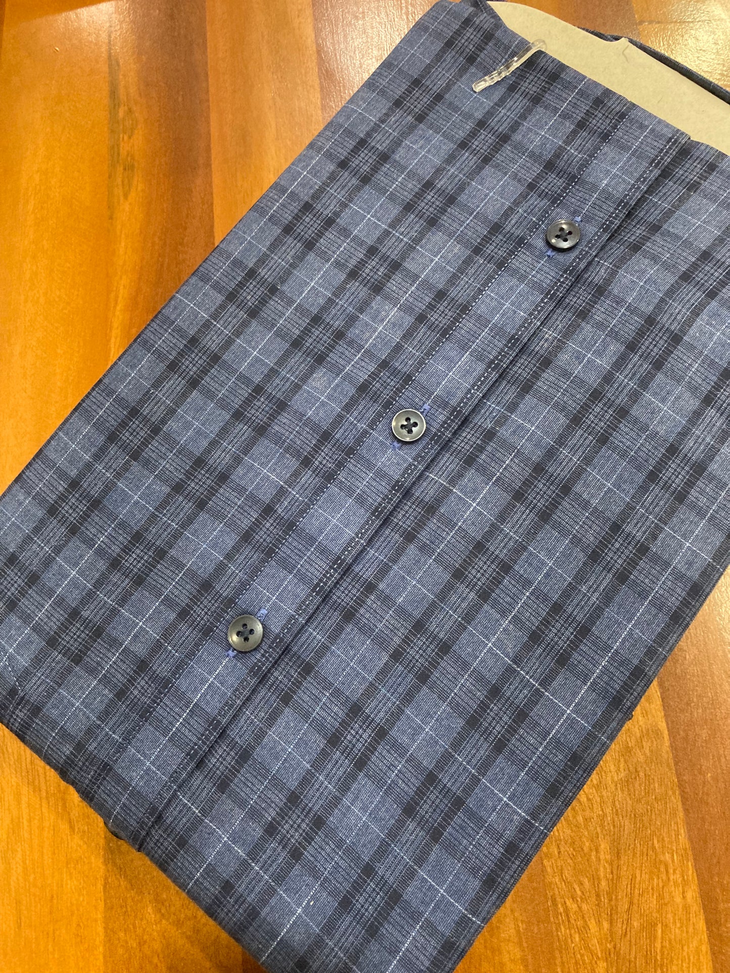 Pure Cotton Navy Blue Checkered Shirt (38 HS)