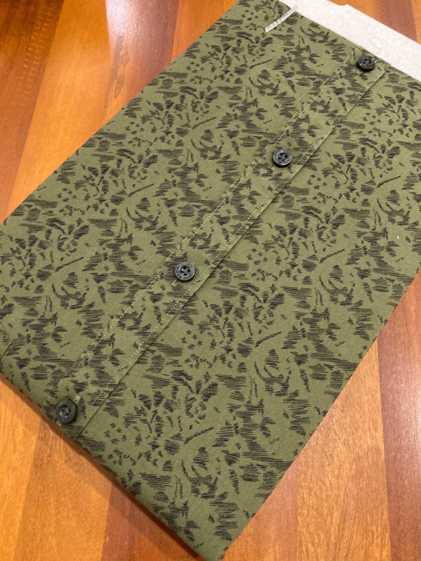 Pure Cotton Olive Green Printed Shirt (40 HS)