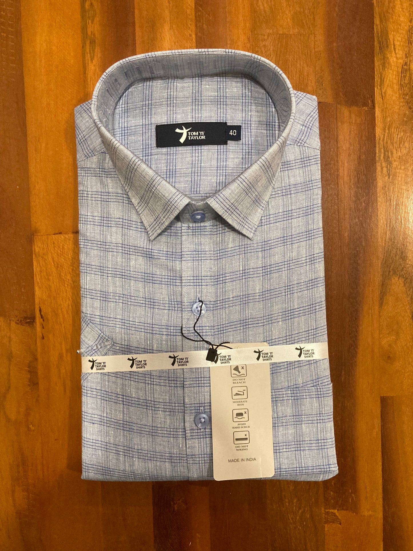 Pure Cotton Shaded Blue Check Shirt (40 HS)