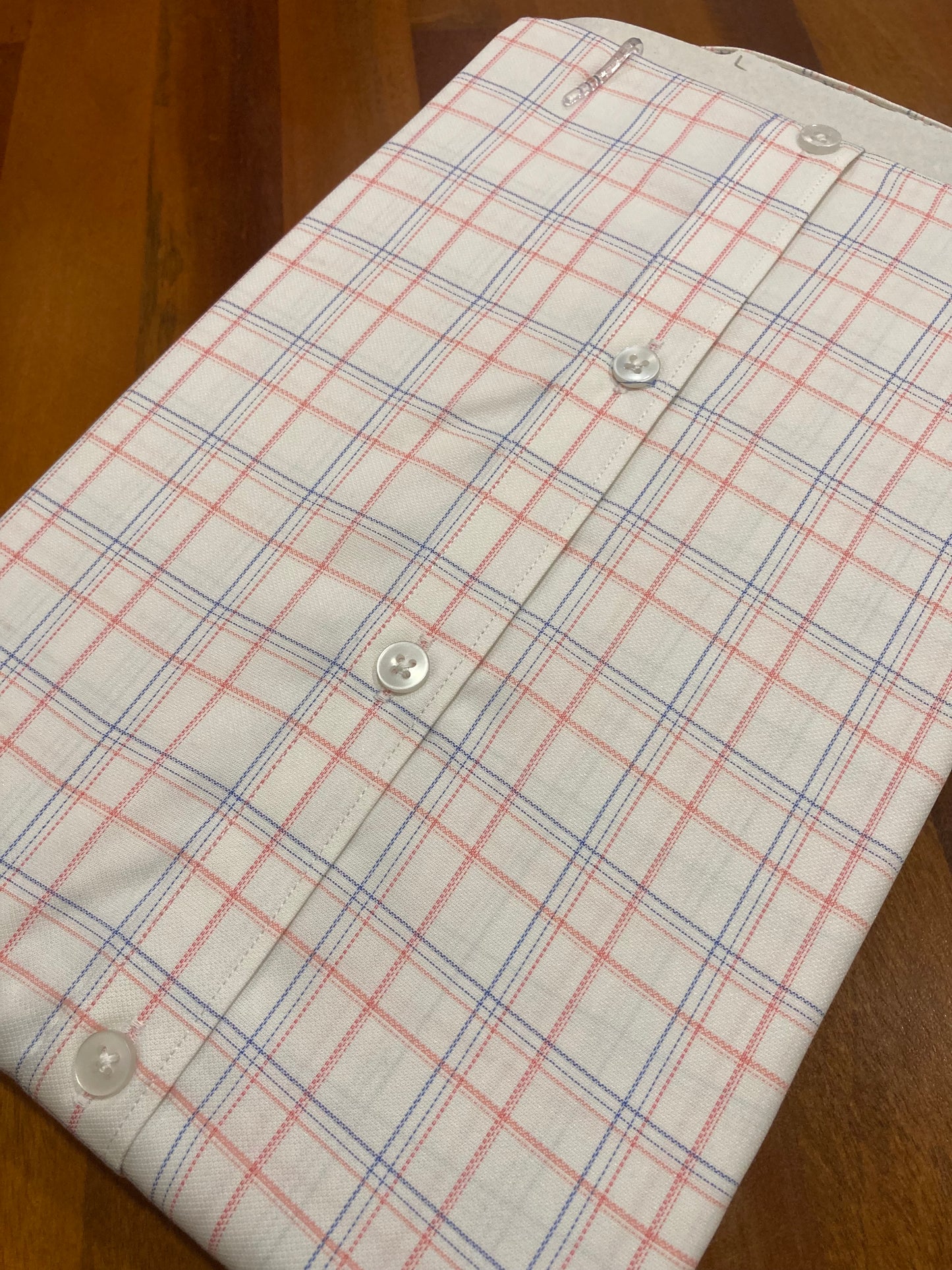 Pure Cotton Off White With Orange & Blue Lines Checkered Shirt (40 HS)