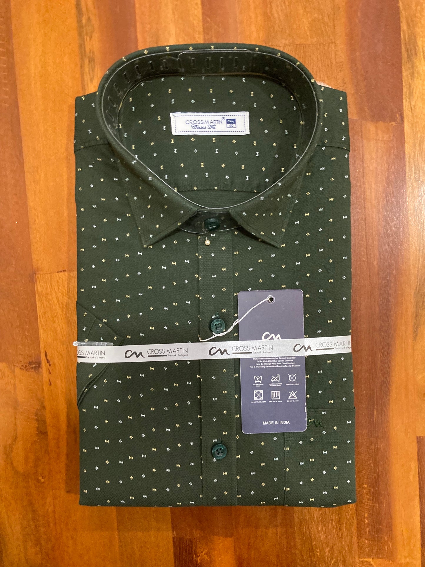 Pure Cotton Dark Green Printed Shirt (40 HS)