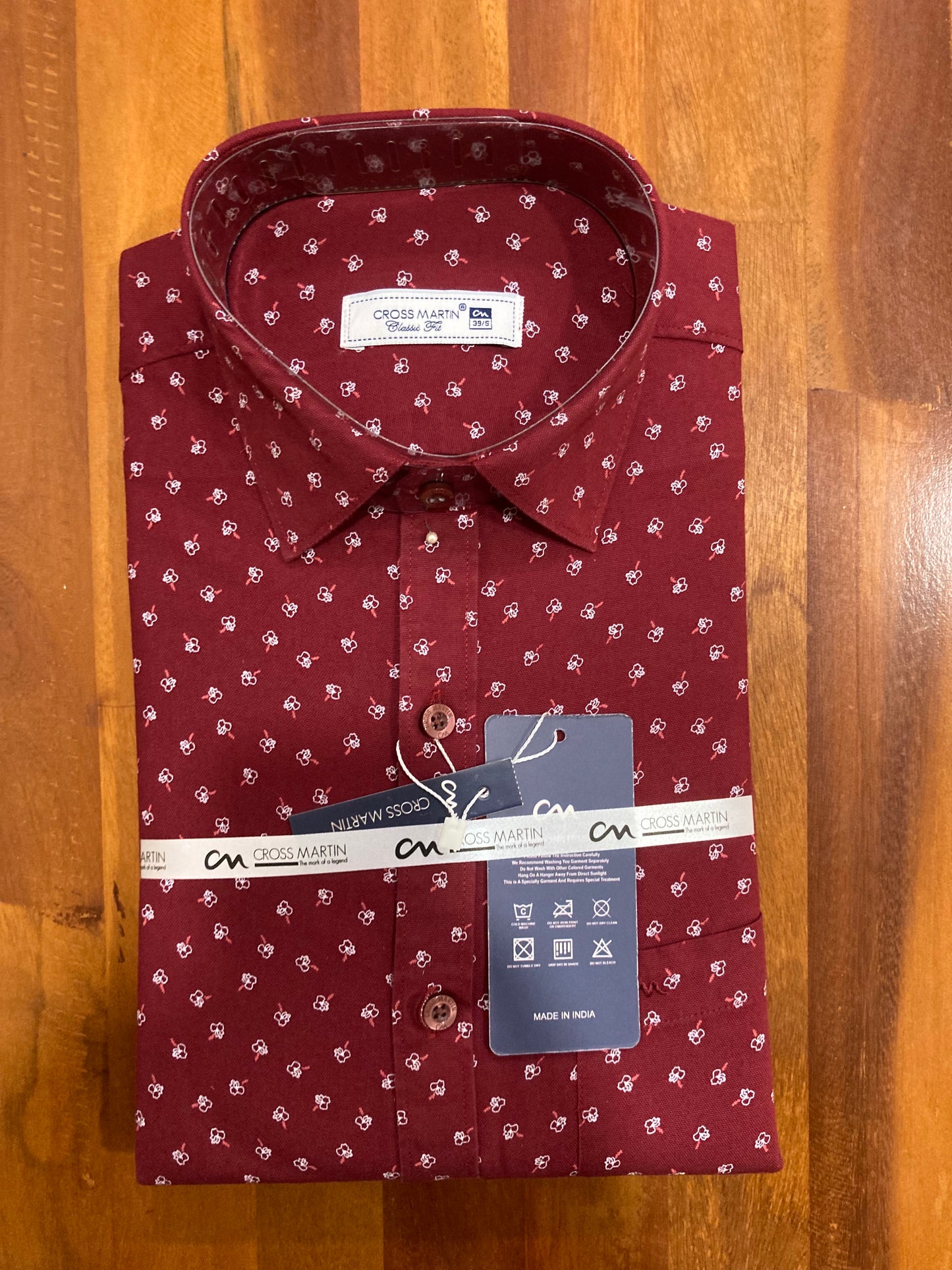 Pure Cotton Dark Red Printed Shirt (38 FS)