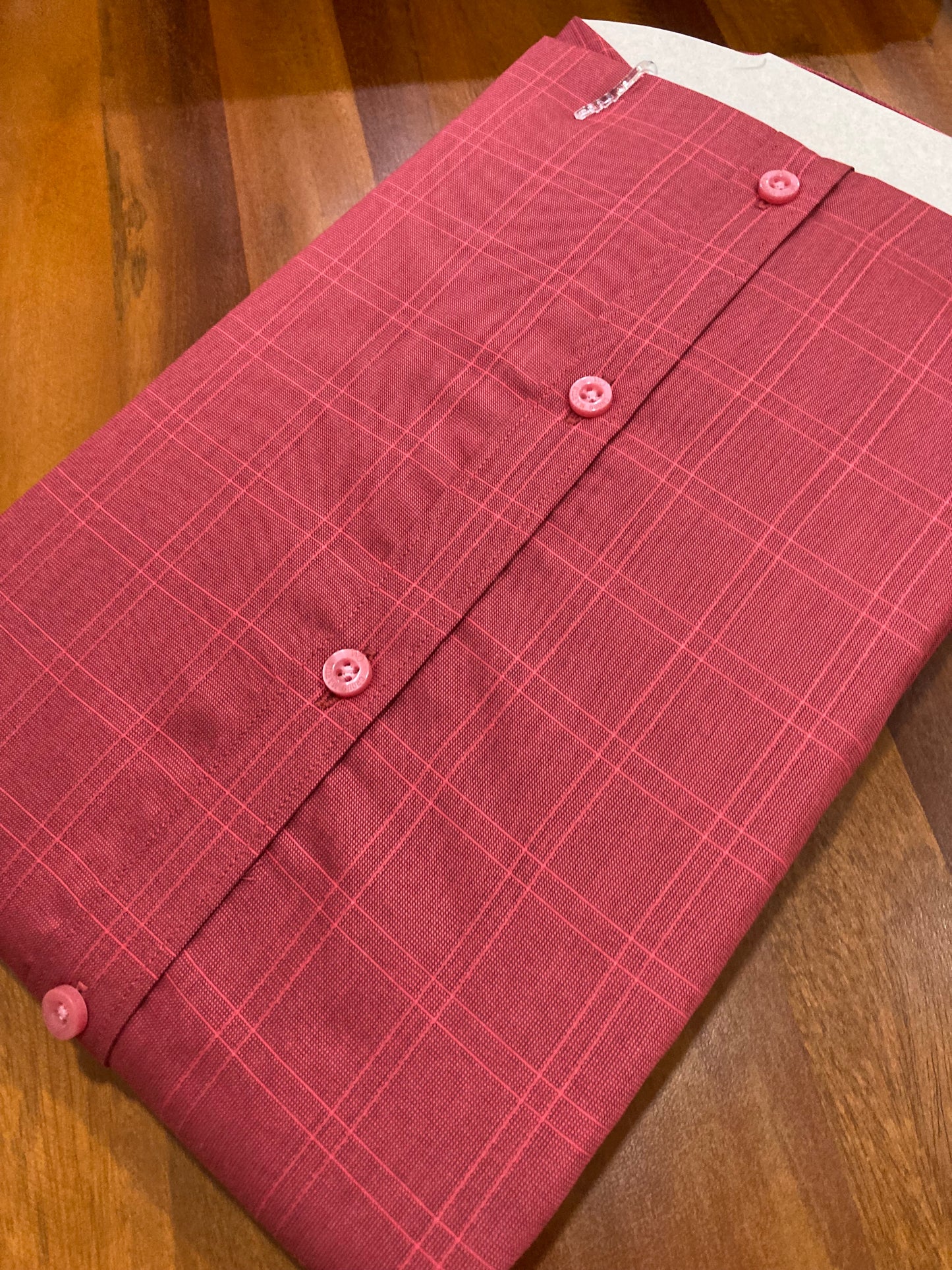 Pure Cotton Light Red Checkered Shirt (38 FS)