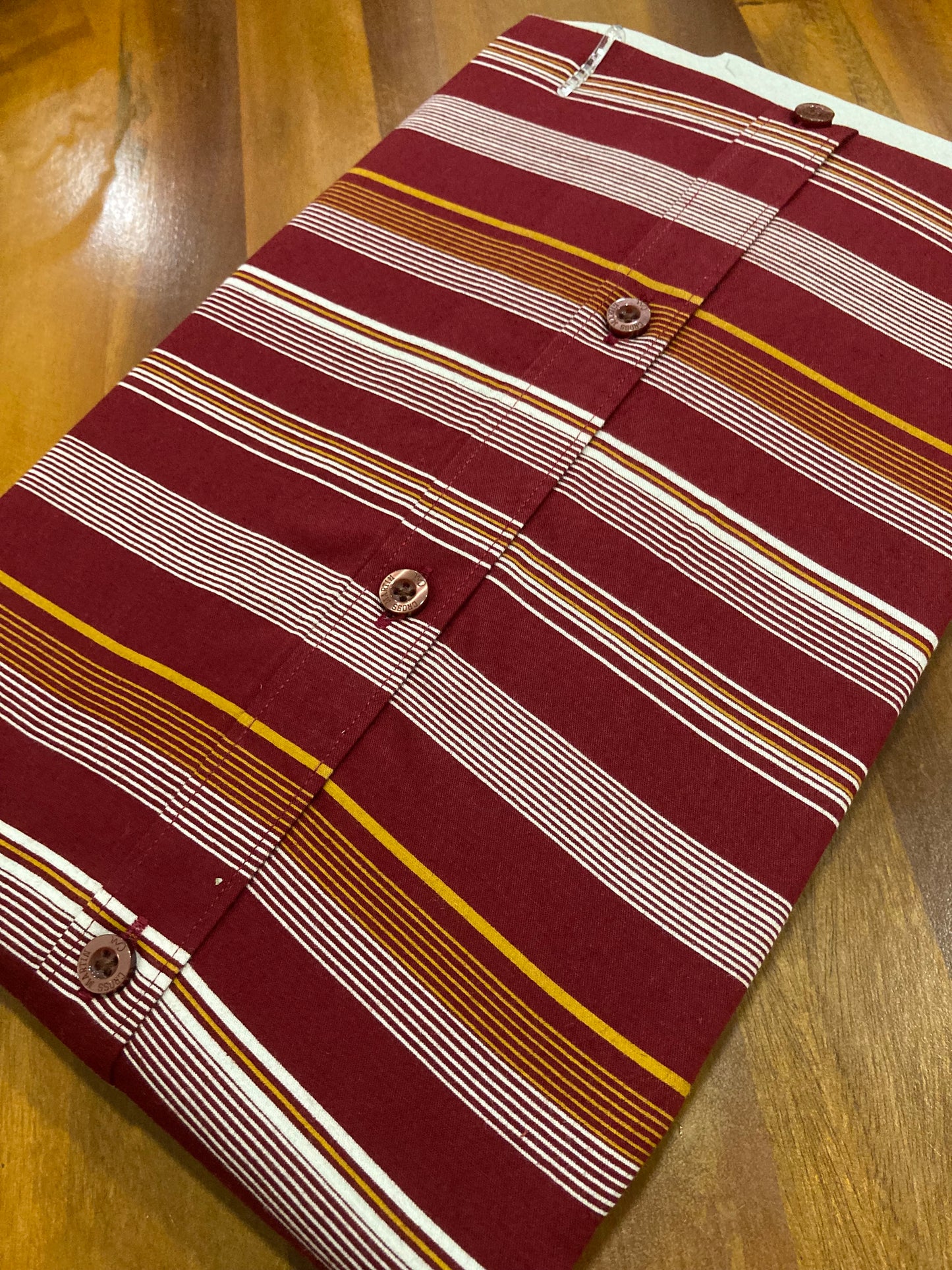 Pure Cotton Maroon With White Stripes Shirt (38 FS)