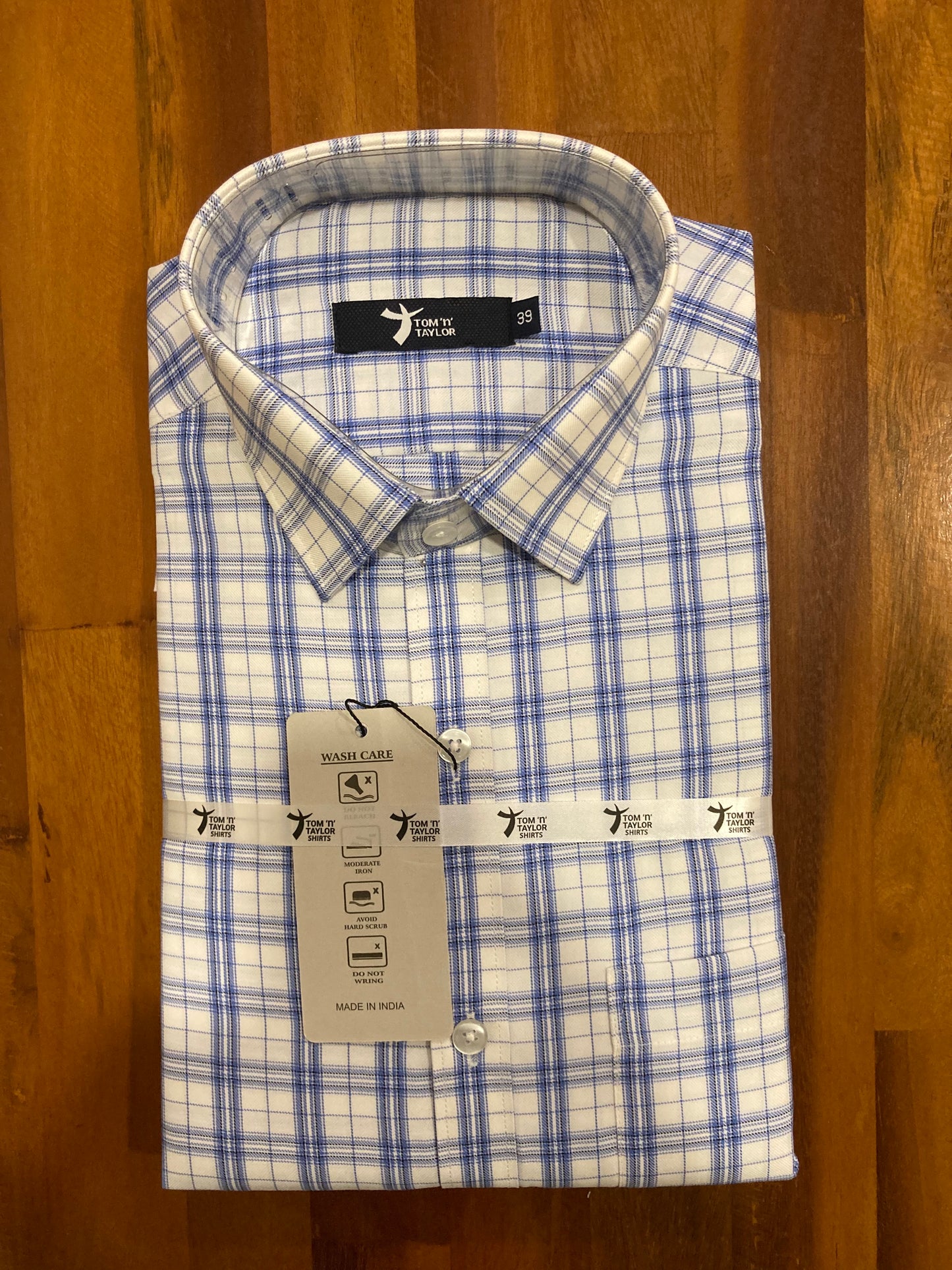 Pure Cotton White & Blue Checkered Shirt (38 FS)