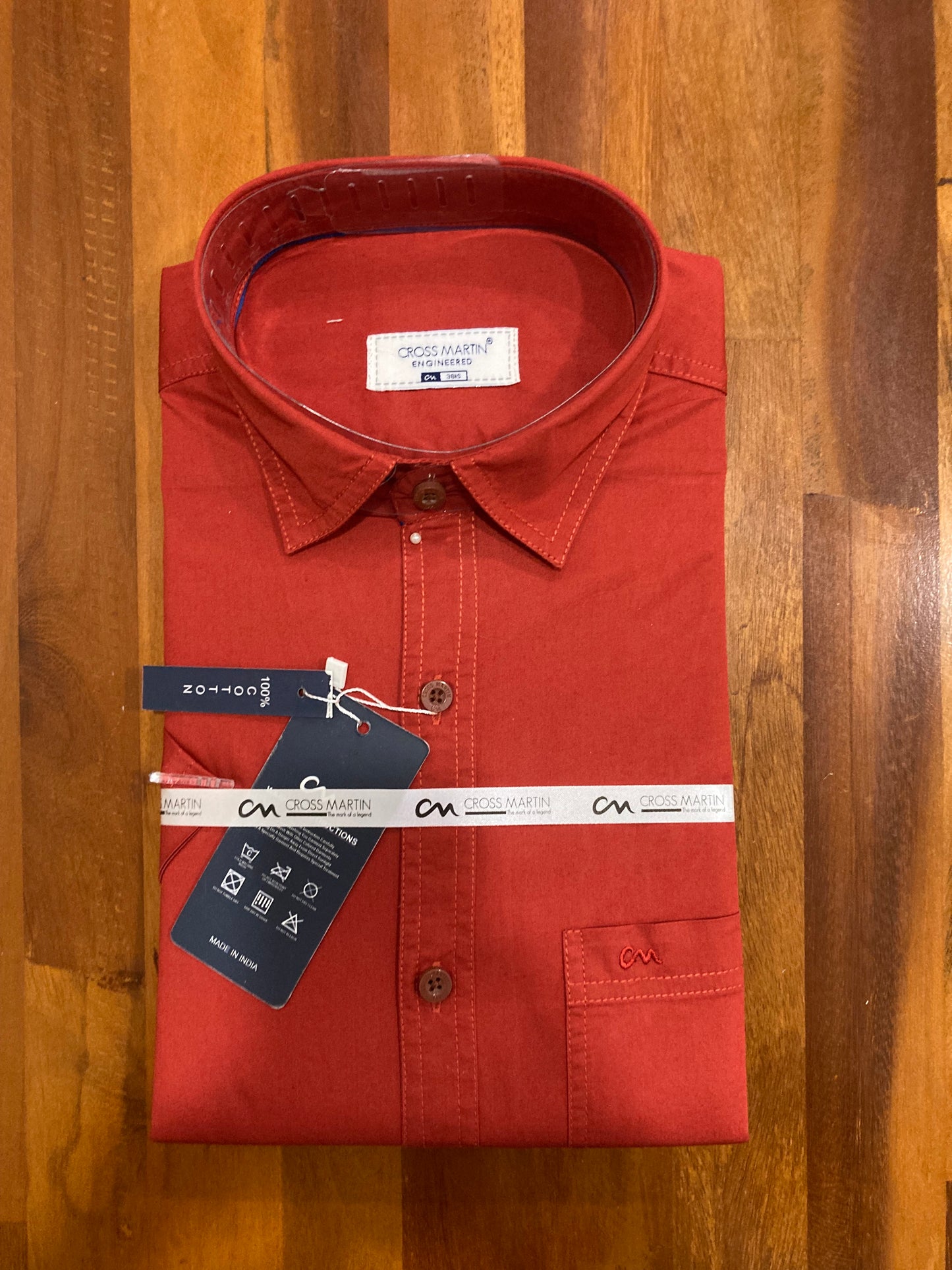 Pure Cotton Brick Red Solid Shirt (38 HS)