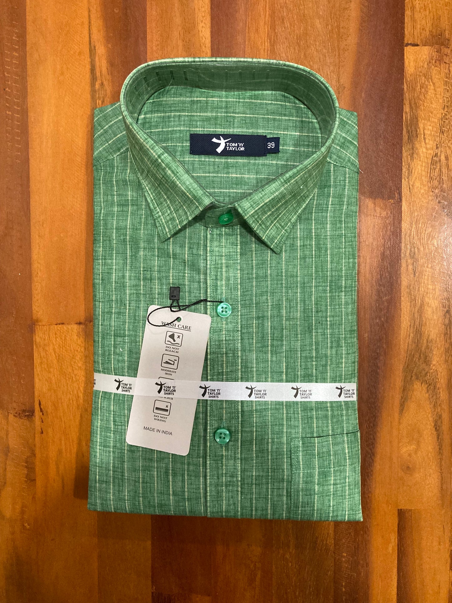 Pure Cotton Green Shaded With Stripes Shirt (38 FS)