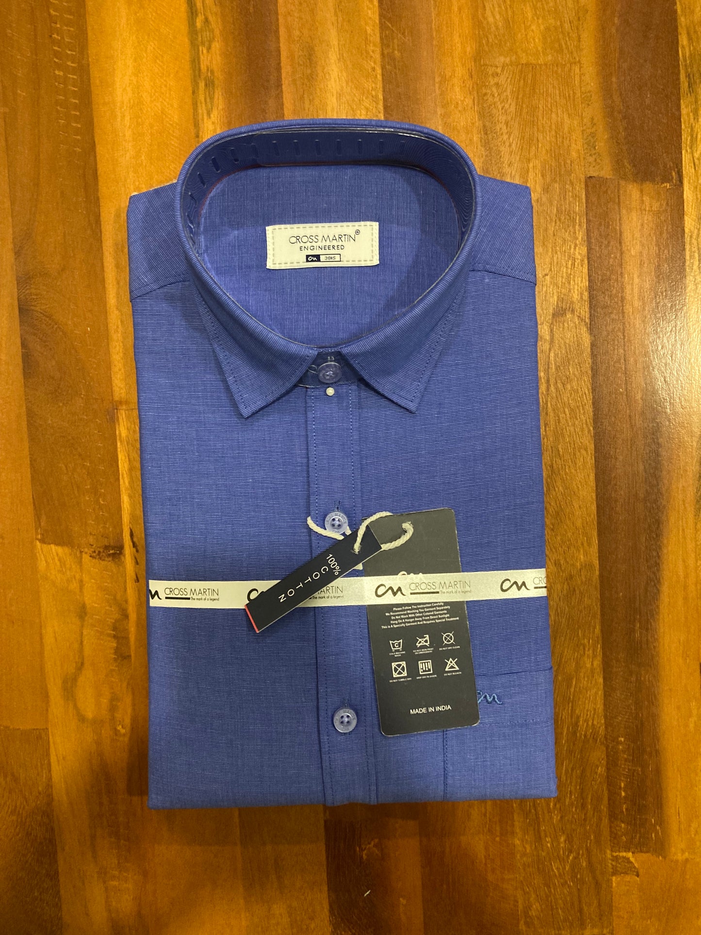 Pure Cotton Blue Solid Shirt (38 FS)