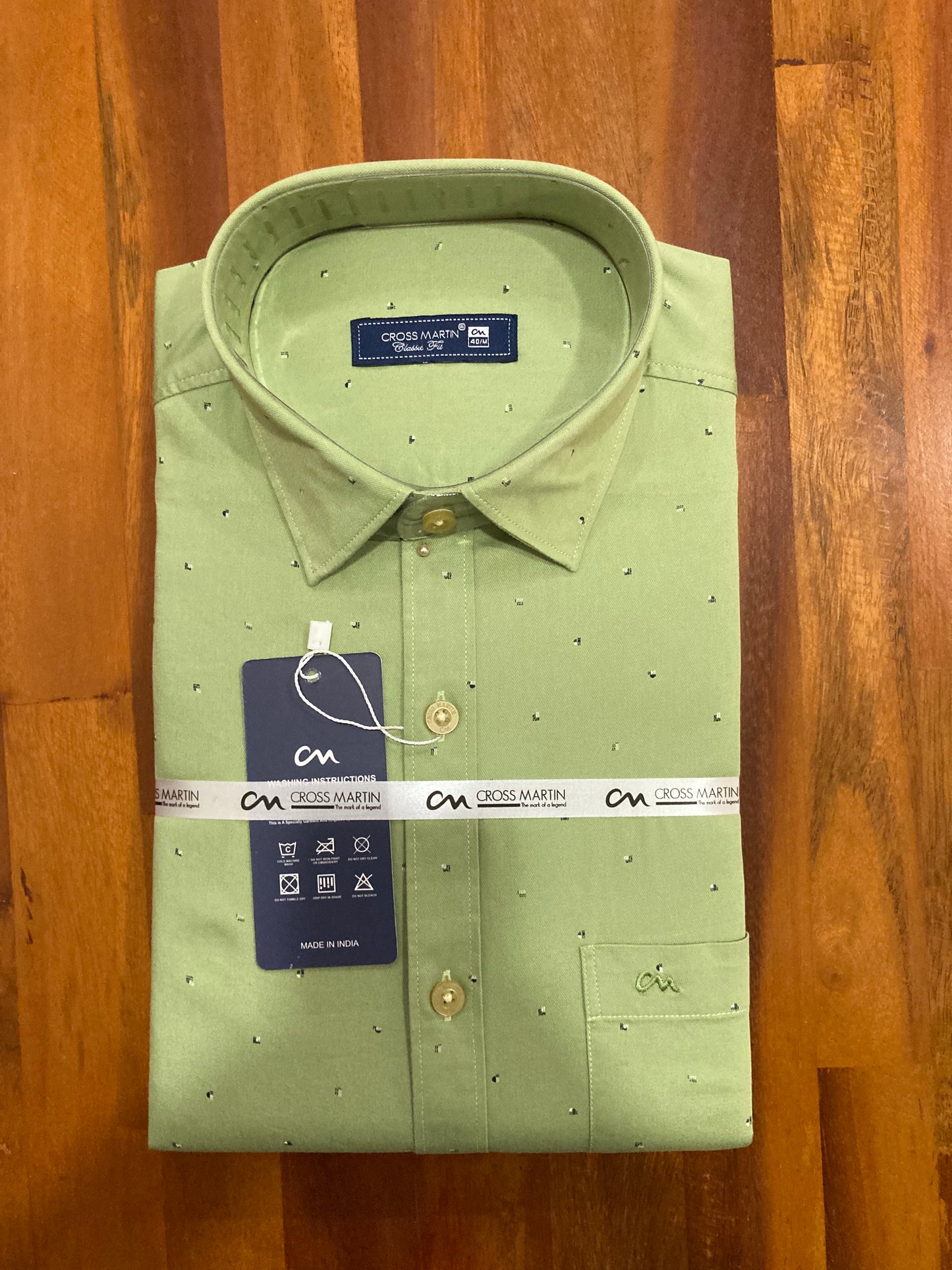 Pure Cotton Pista Green Printed Shirt (40 FS)