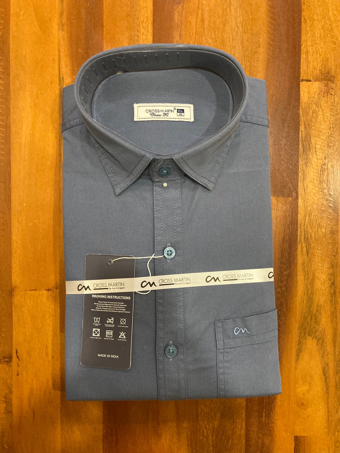 Pure Cotton Ash Blue Solid Shirt (40 FS)