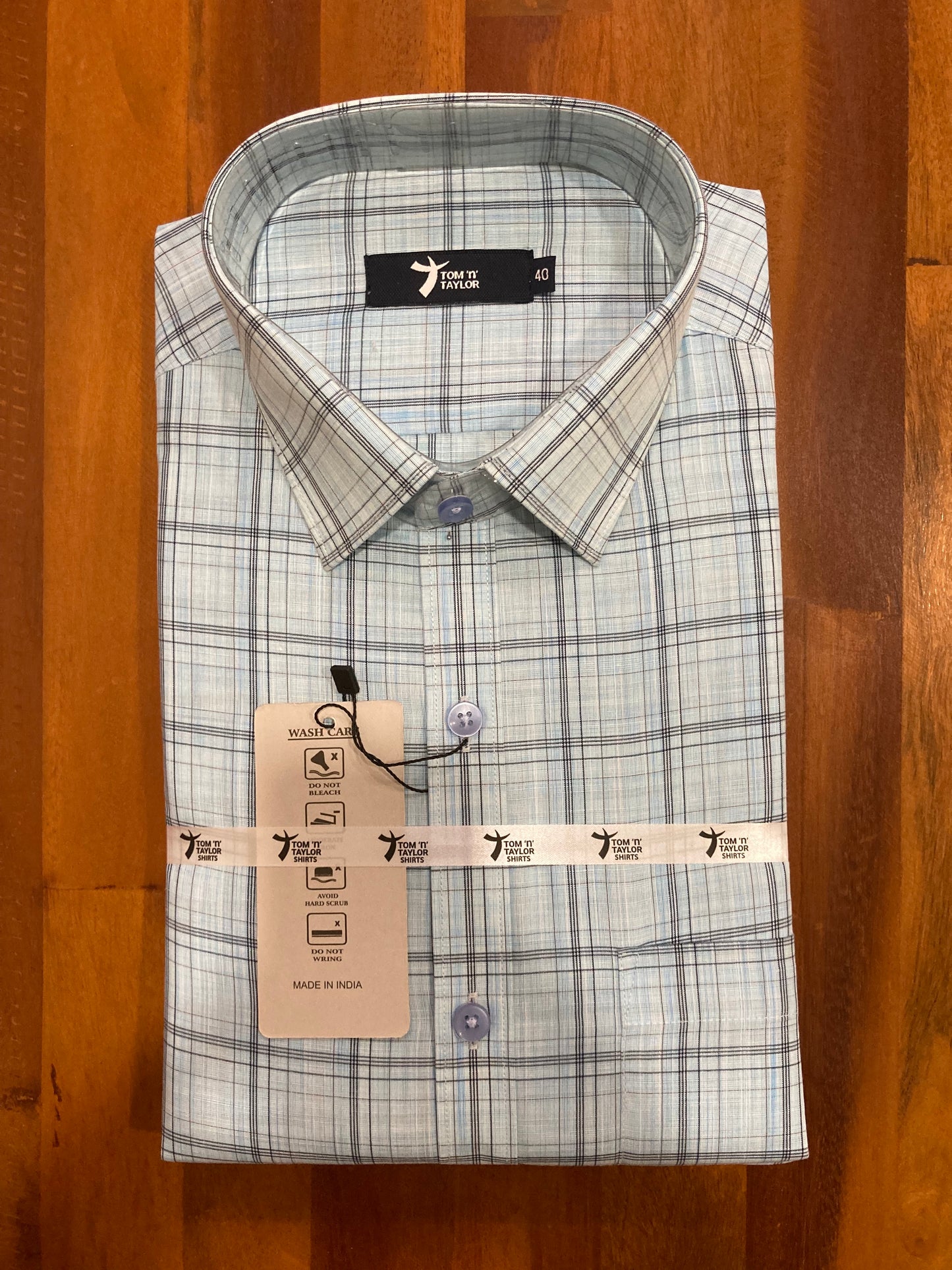 Pure Cotton Shaded Blue Check Shirt (40 FS)