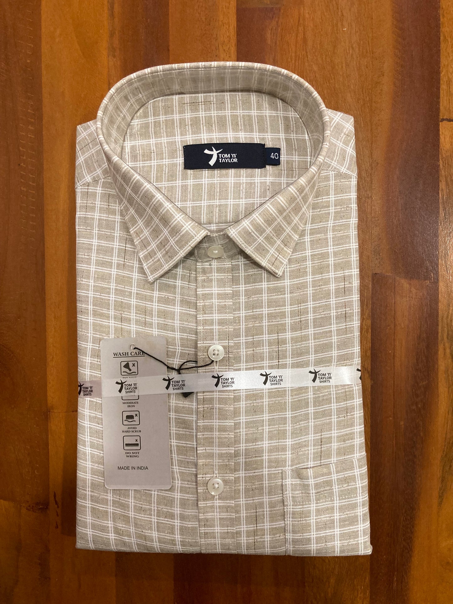 Pure Cotton Light Grey Checkered Shirt (40 FS)