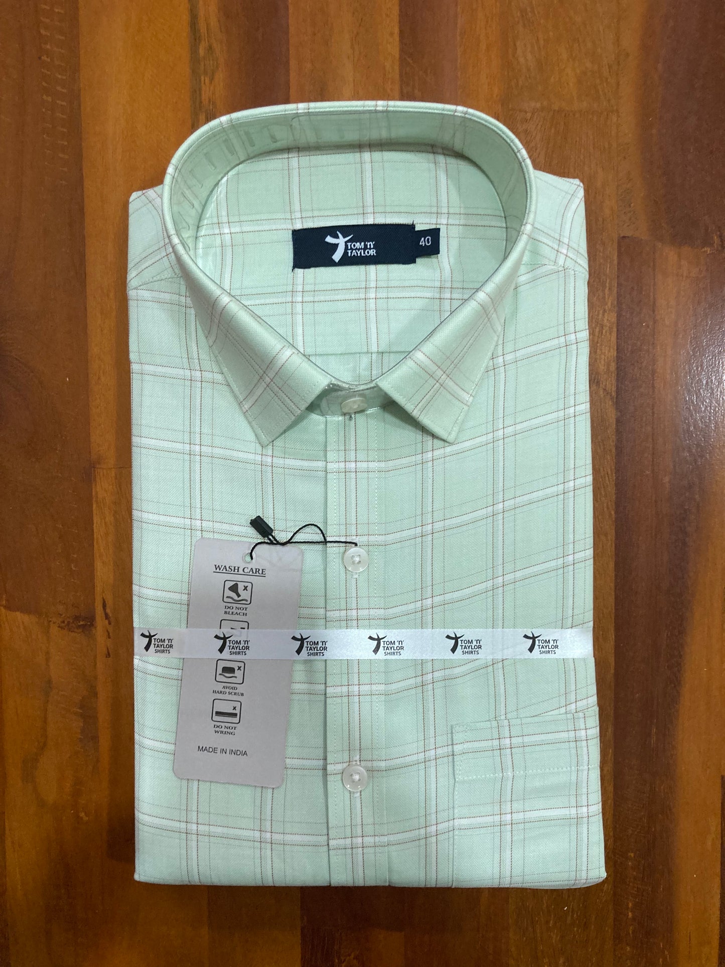 Pure Cotton Light Green Checkered Shirt (40 FS)