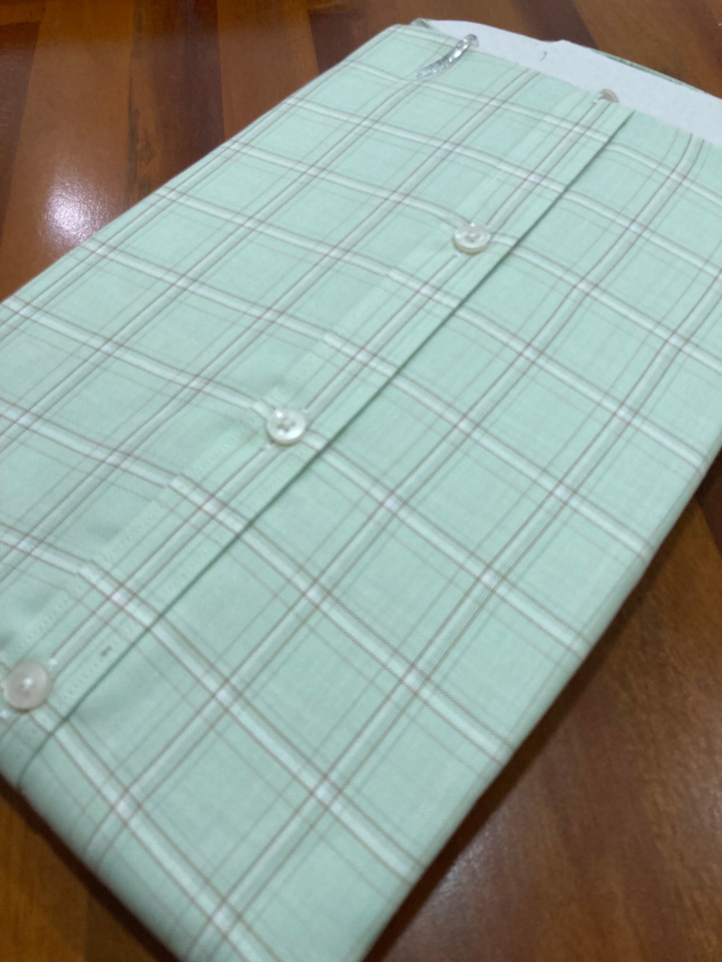 Pure Cotton Light Green Checkered Shirt (40 FS)