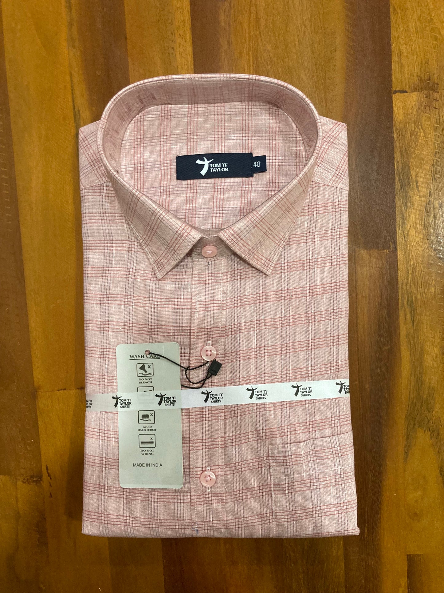 Pure Cotton Shaded Light Peach Check Shirt (40 FS)