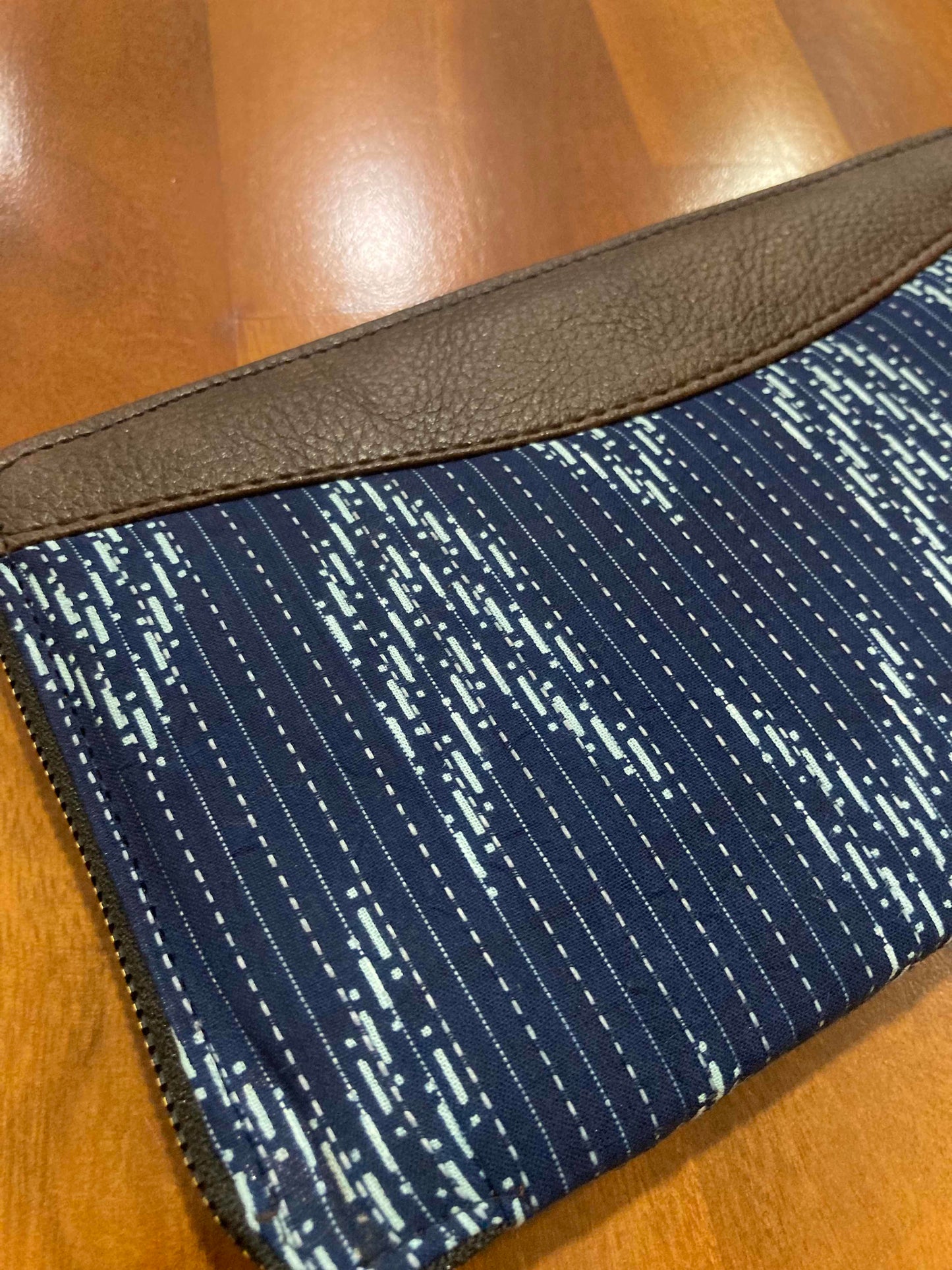 Southloom™ Handmade Purse with Dark Blue Jacquard Cloth and Leatherette