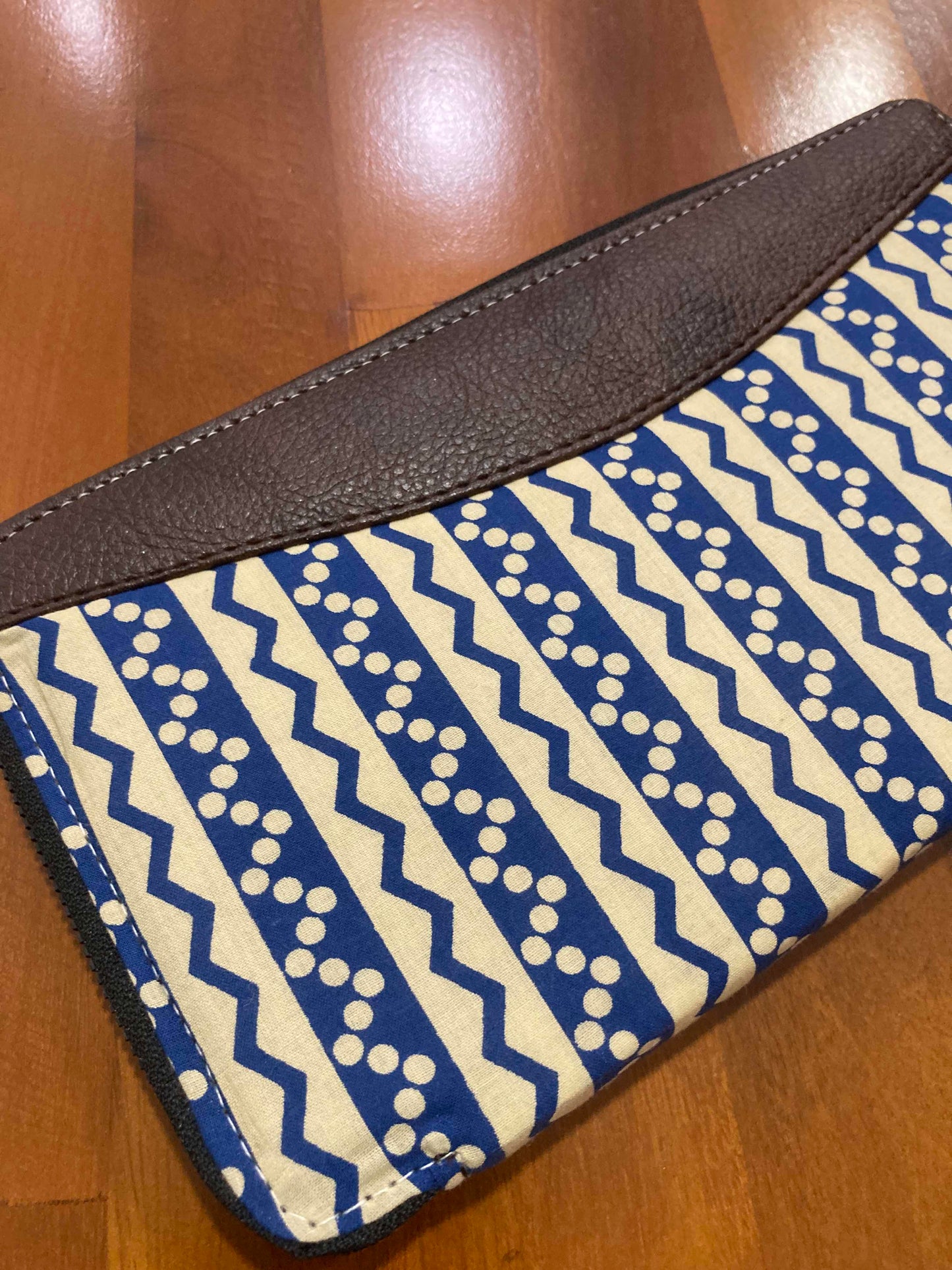 Southloom™ Handmade Purse with Blue and Beige Jacquard Cloth and Leatherette