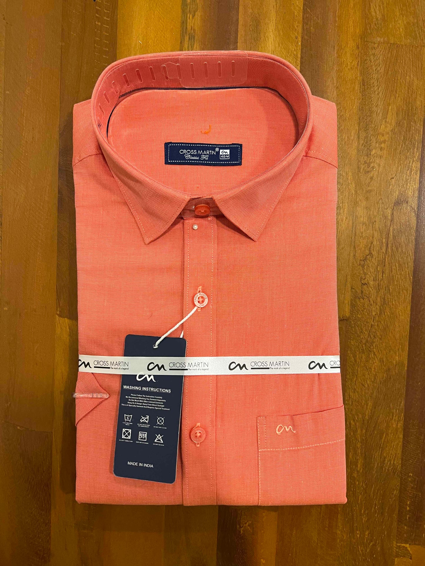 Pure Cotton Light Orange Solid Shirt (40 HS)