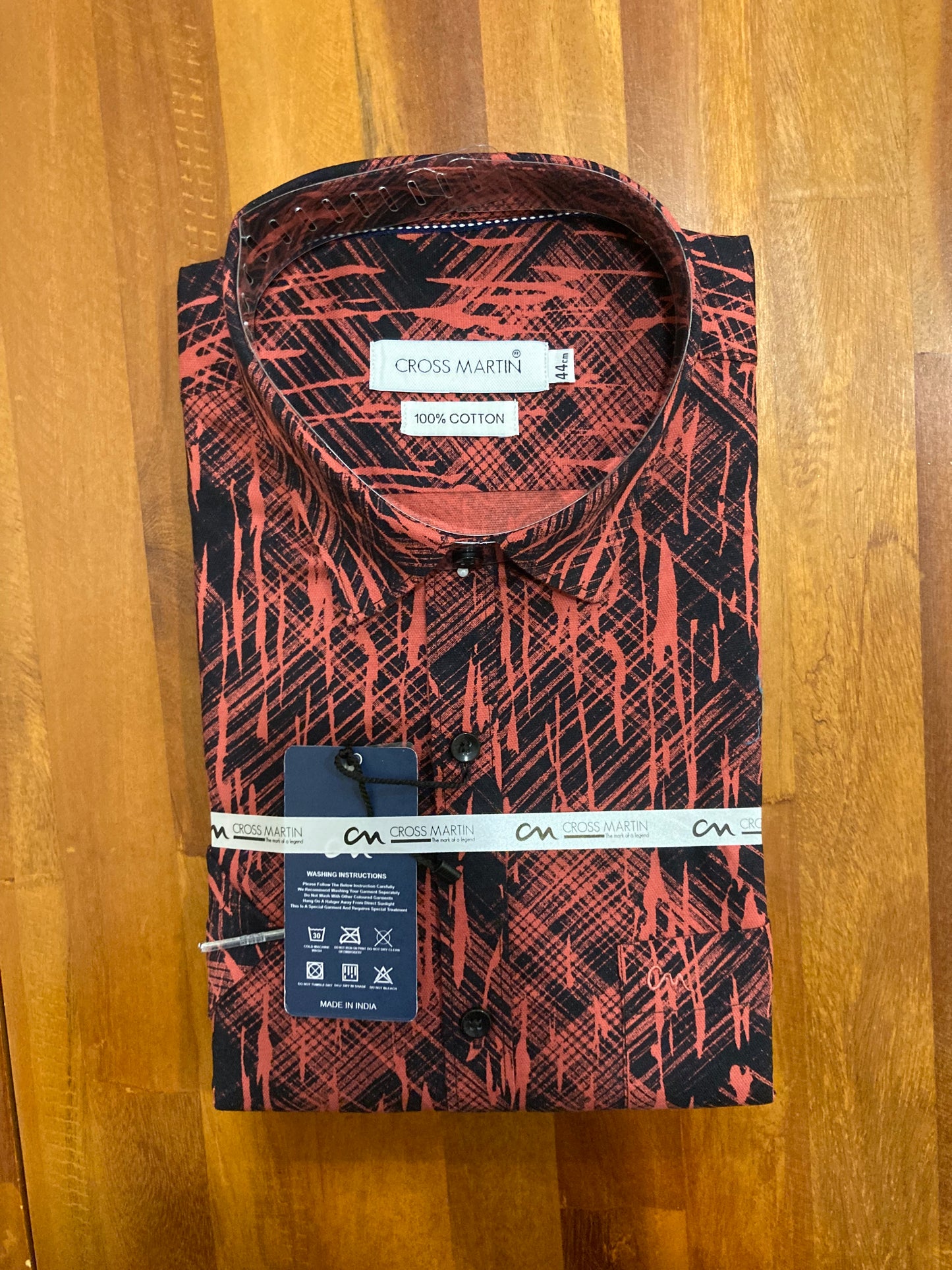 Pure Cotton Black & Peach Printed Shirt (44 HS)