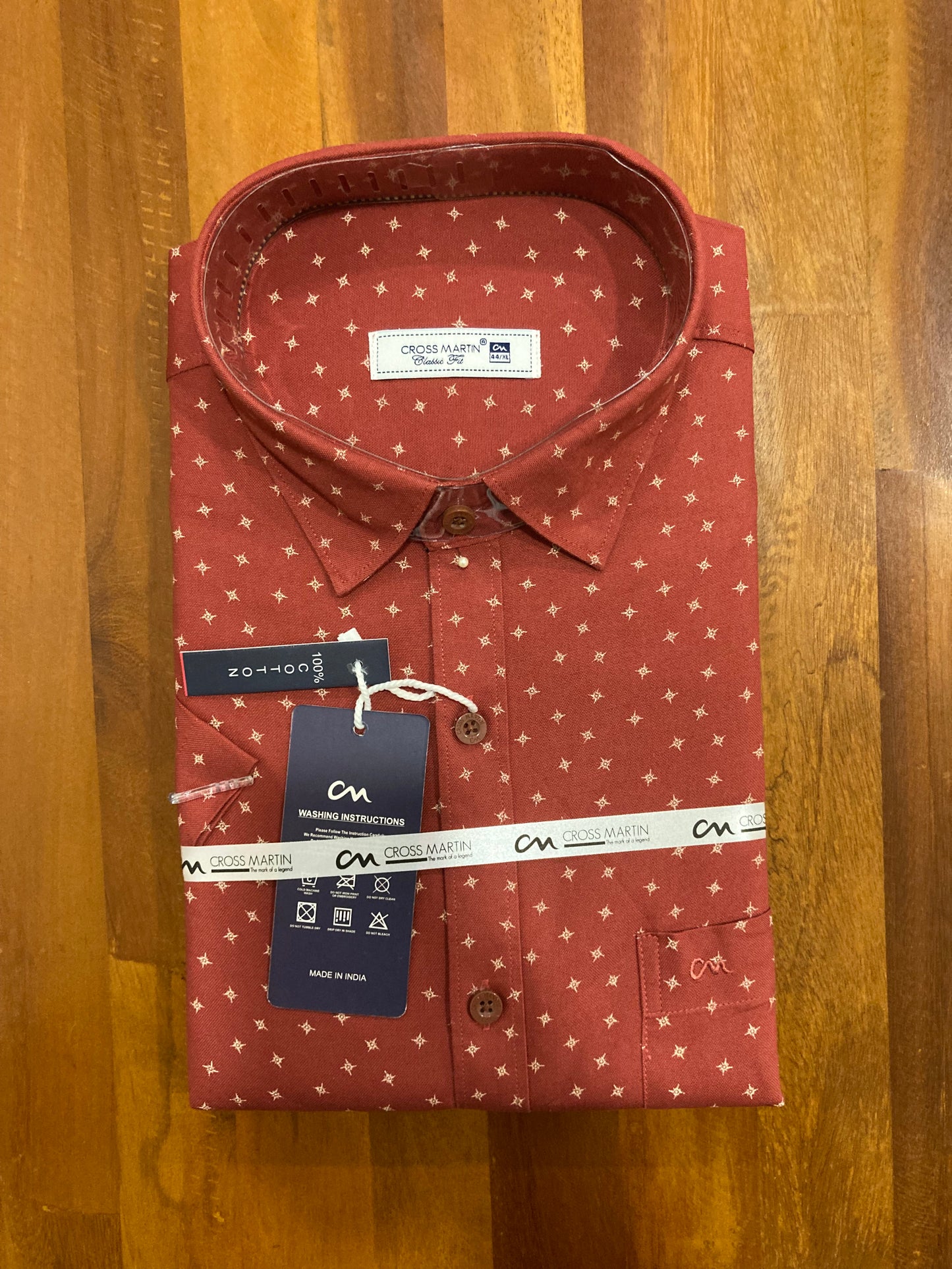 Pure Cotton Light Red Printed Shirt (44 HS)