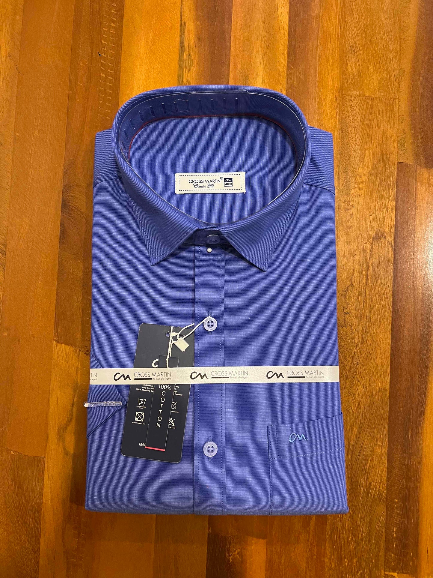 Pure Cotton Blue Solid Shirt (40 HS)