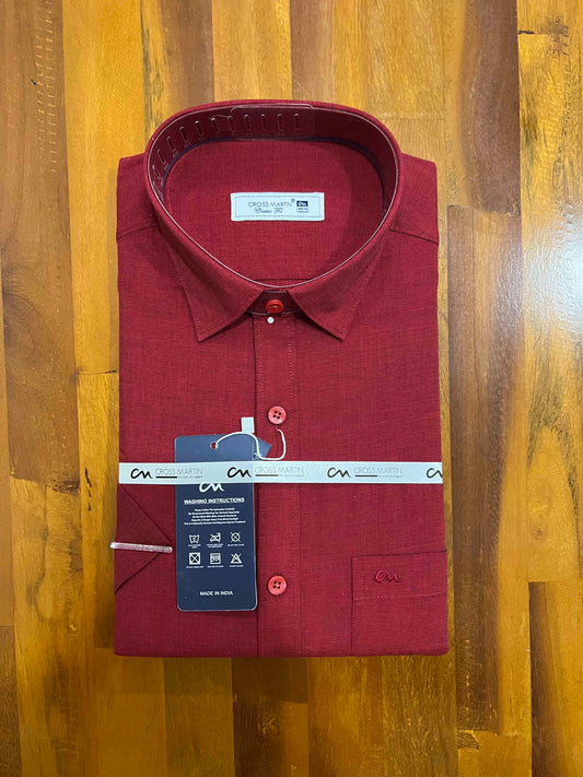 Pure Cotton Maroon Solid Shirt (40 HS)