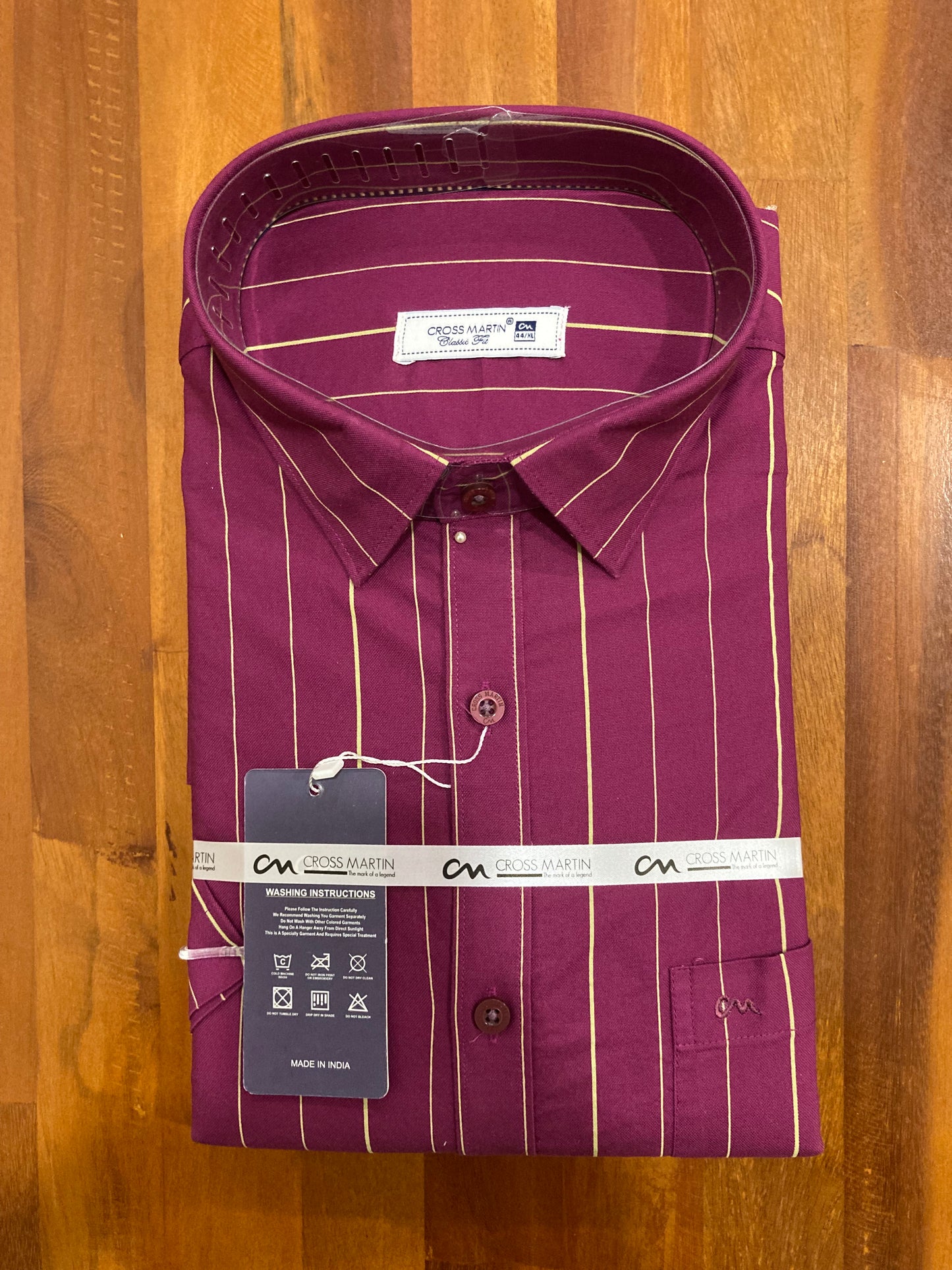 Pure Cotton Magenta Stripes Shirt (44 HS)