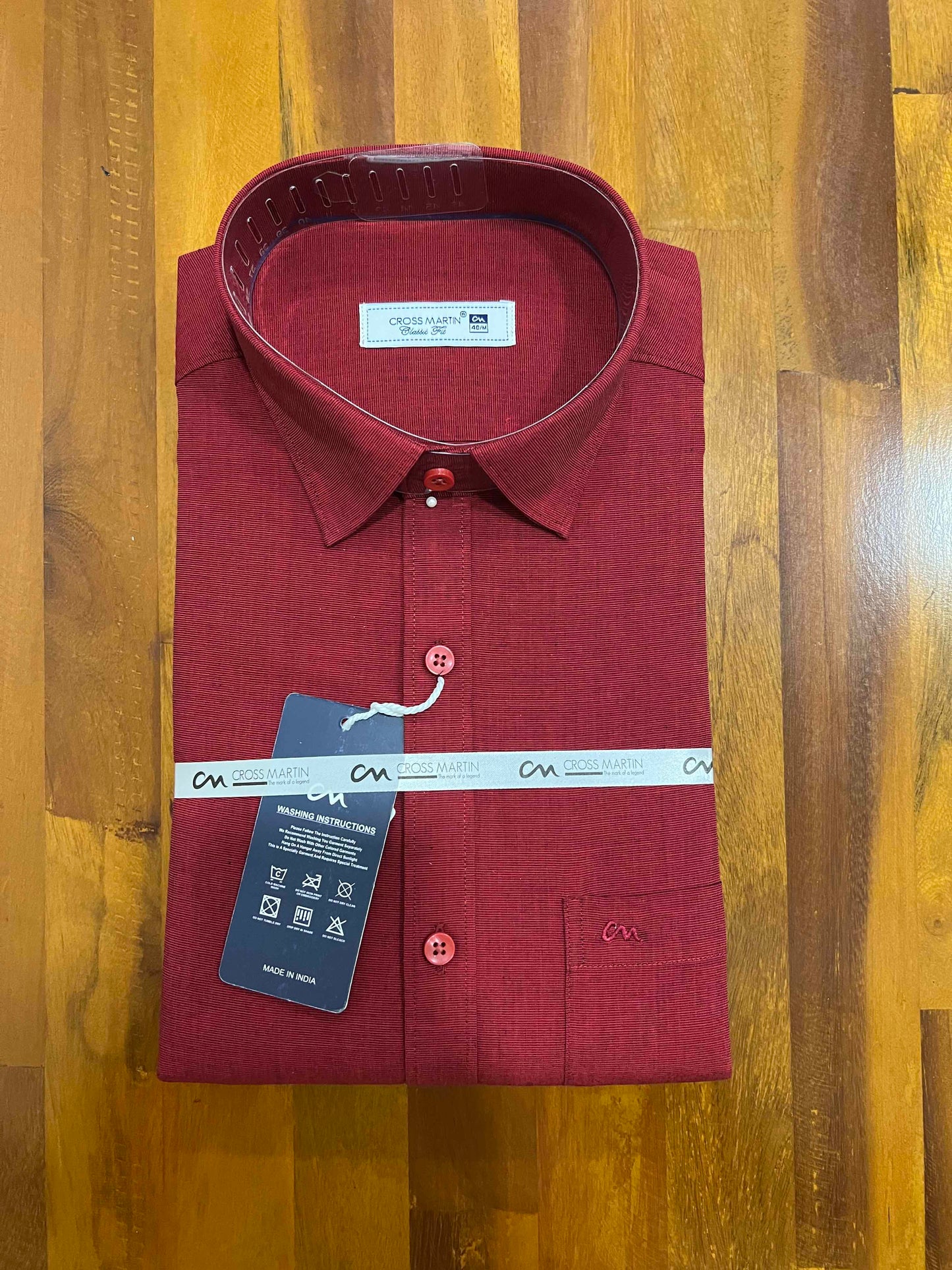 Pure Cotton Dark Red Solid Shirt (40 FS)