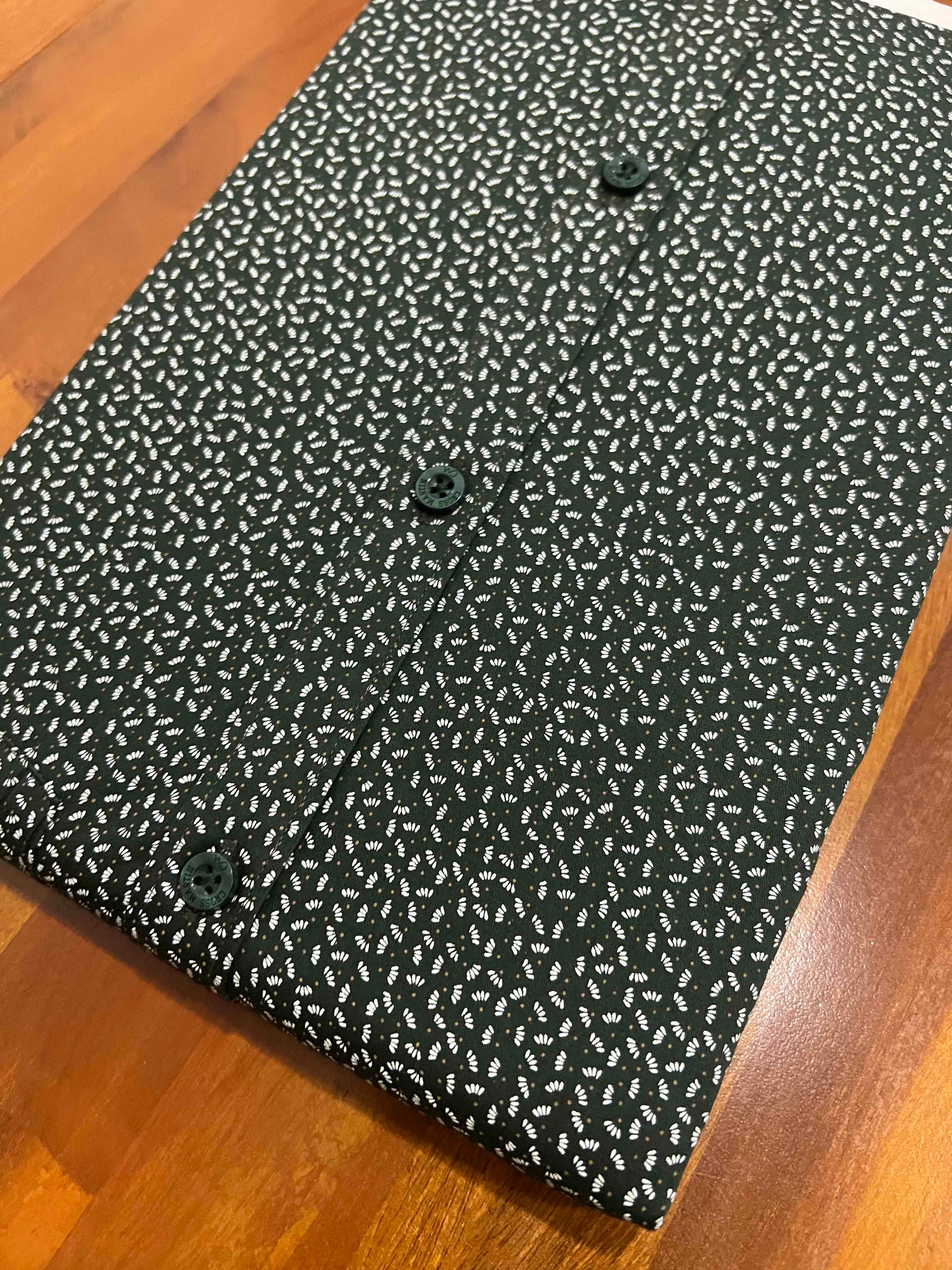 Pure Cotton White Prints on Dark Green Shirt (40 FS)