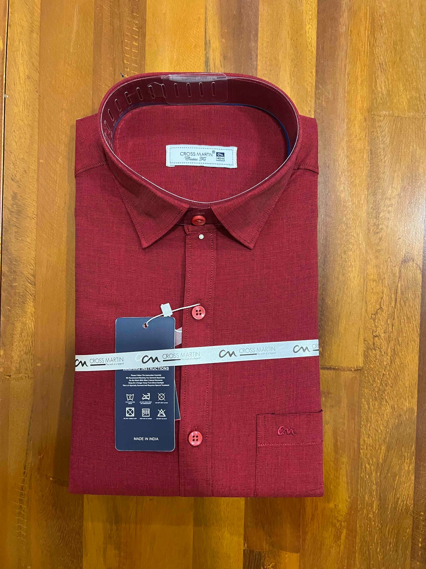 Pure Cotton Dark Red Solid Shirt (40 FS)