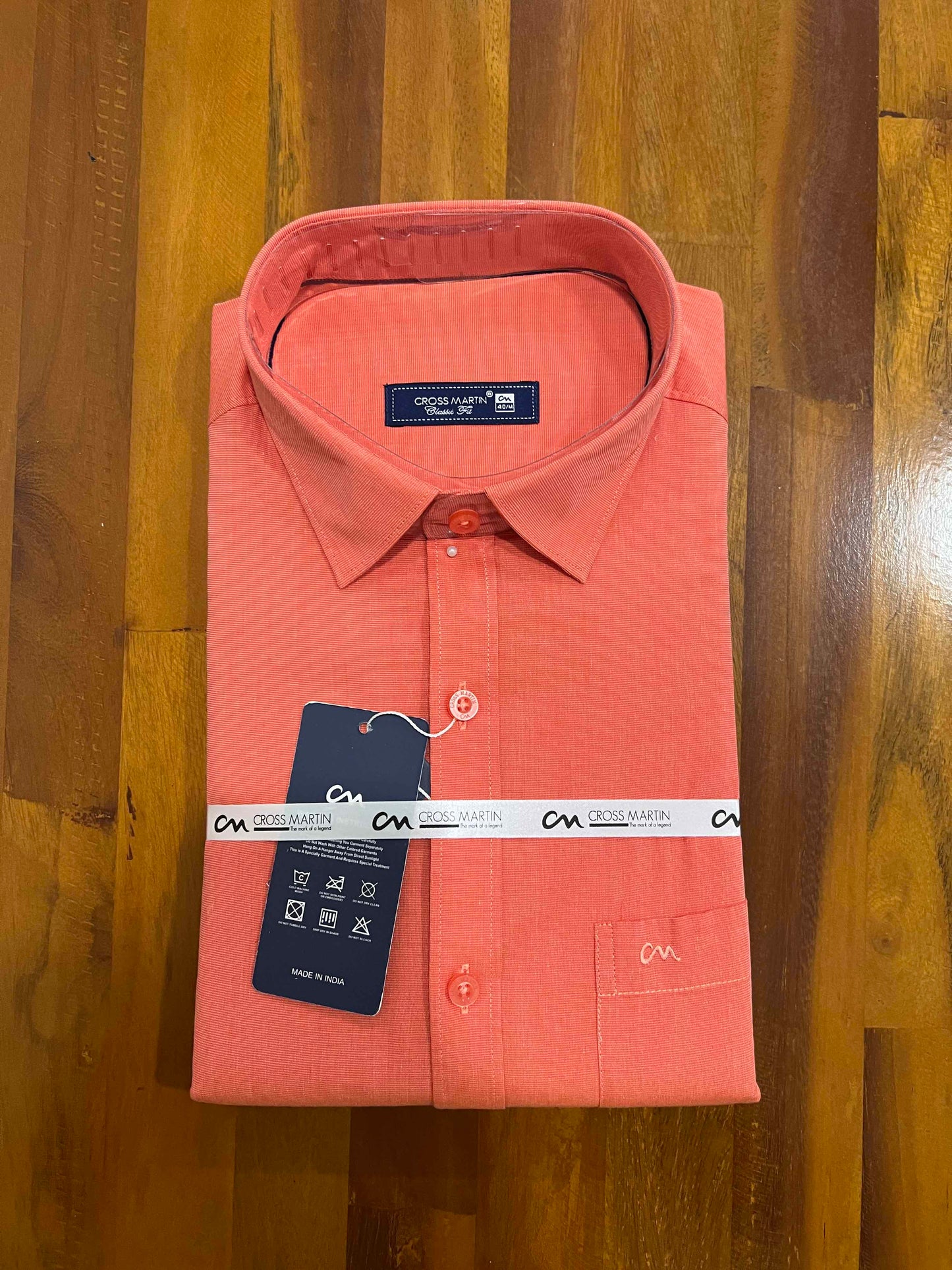 Pure Cotton Light Orange Solid Shirt (40 FS)