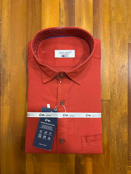 Pure Cotton Dark Red Solid Shirt (42 FS)