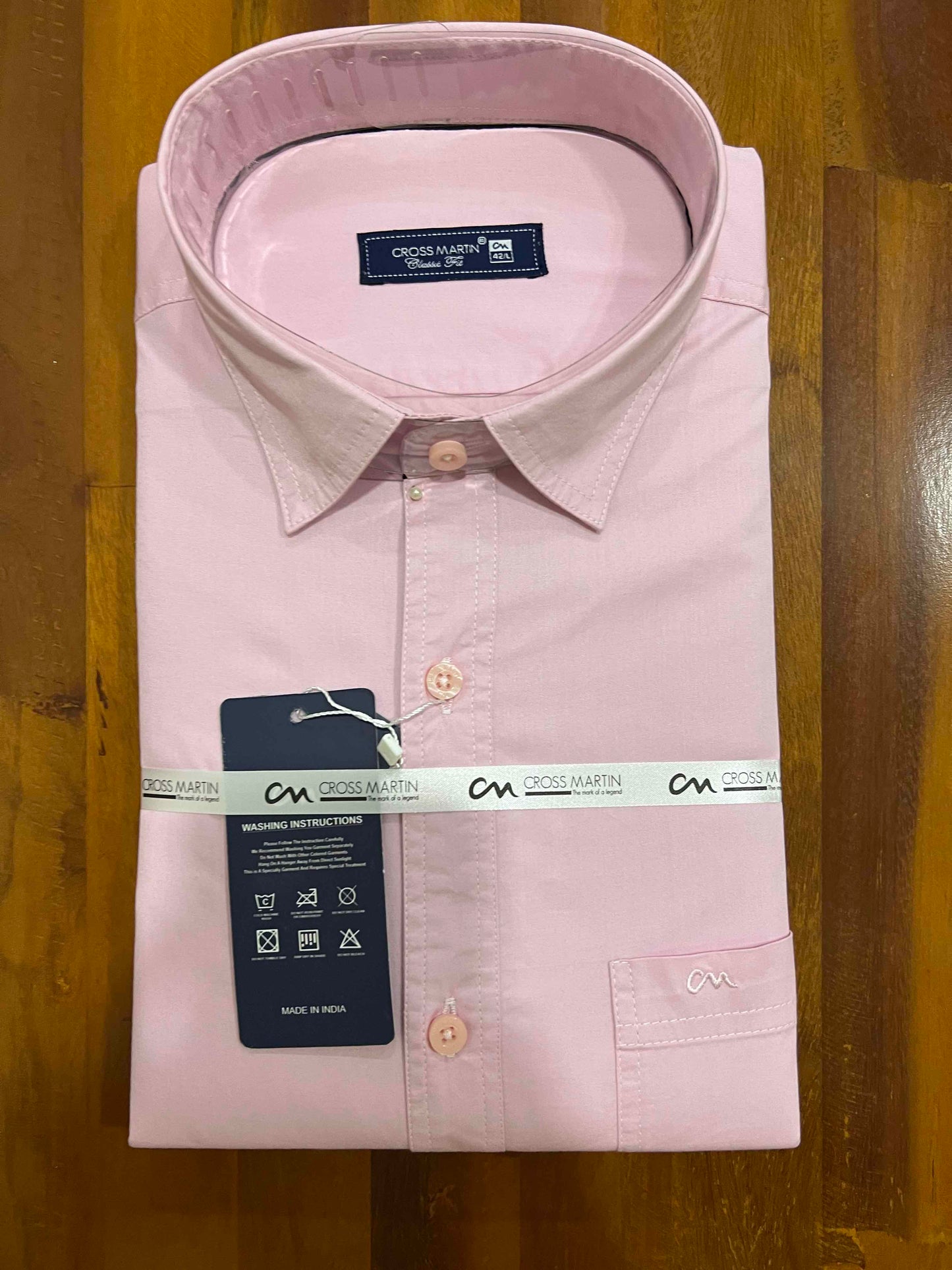 Pure Cotton Light Pink Solid Shirt (42 FS)