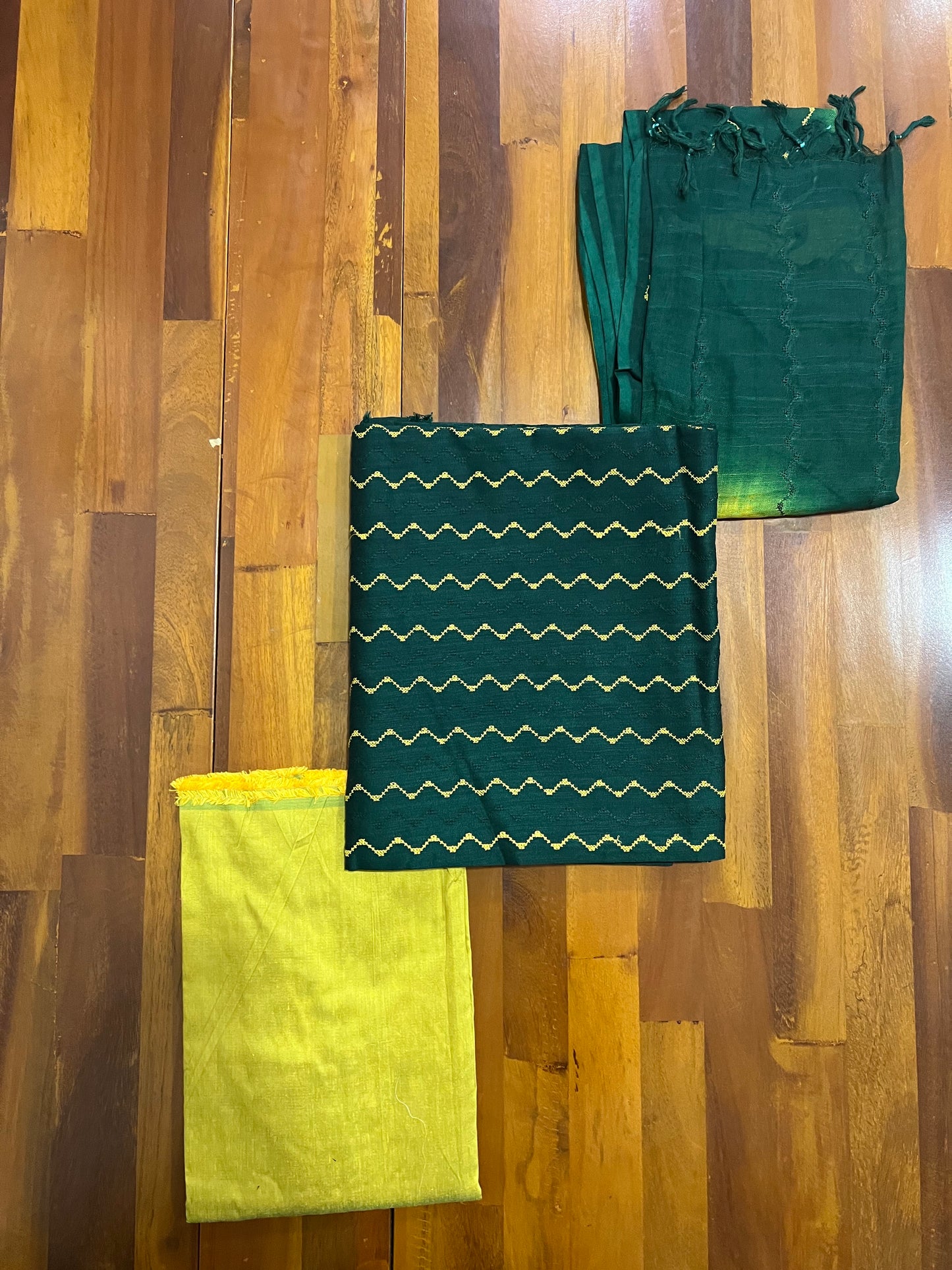 Southloom™ Semi Tussar Churidar Salwar Suit Material in Dark Green with Thread Work Design