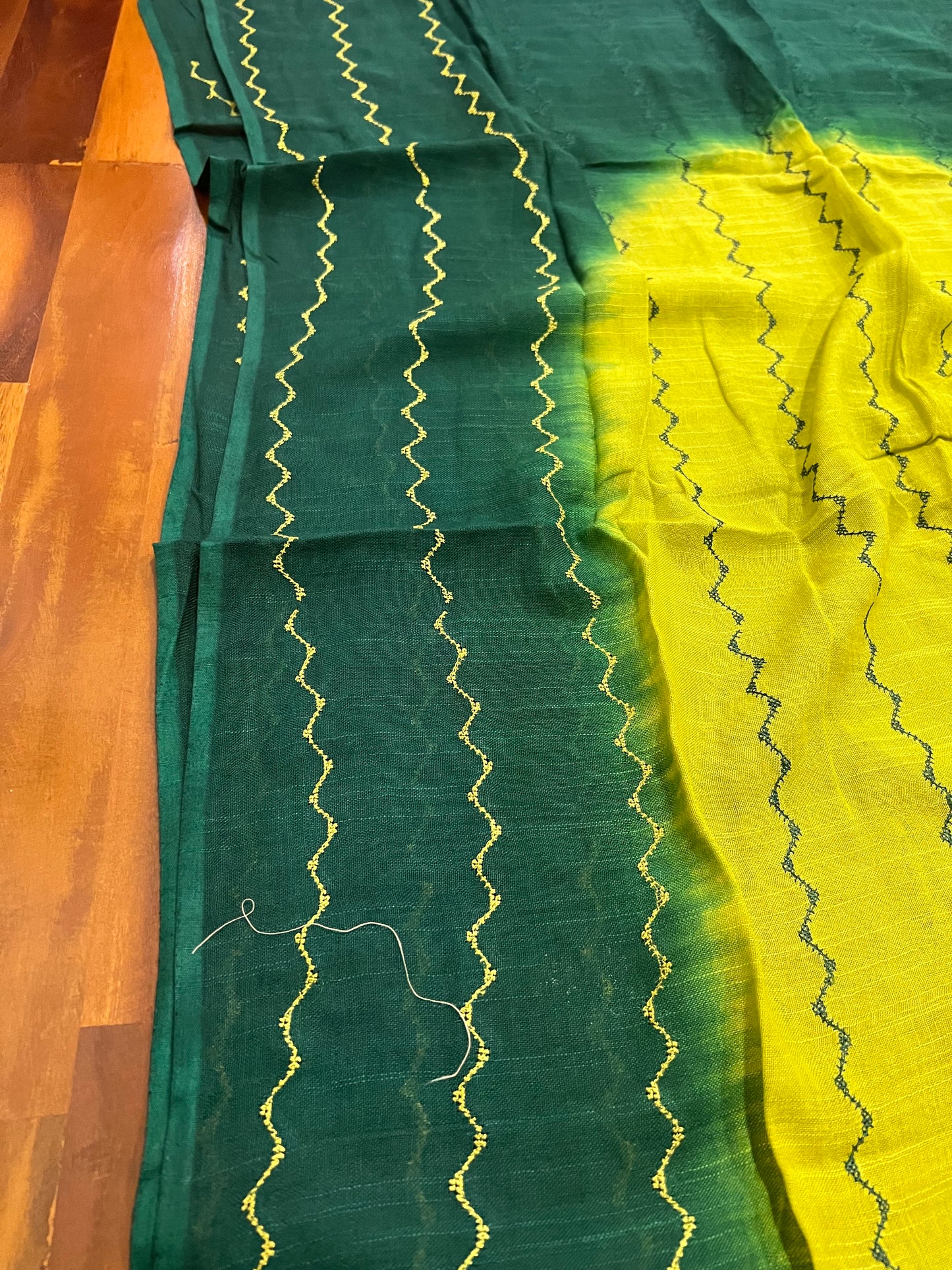 Southloom™ Semi Tussar Churidar Salwar Suit Material in Dark Green with Thread Work Design