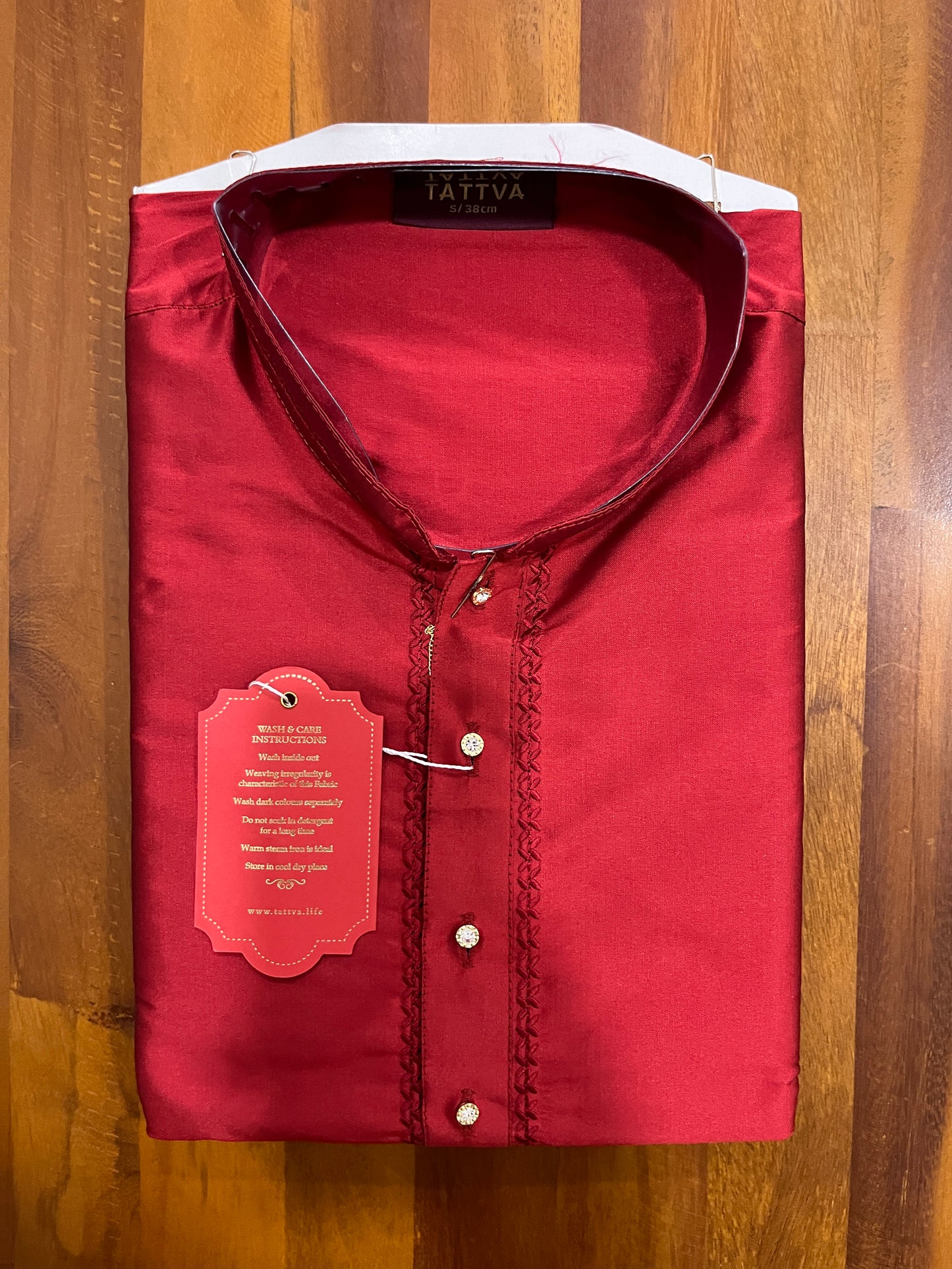 Southloom Semi Silk Short Kurta for Men in Red Colour