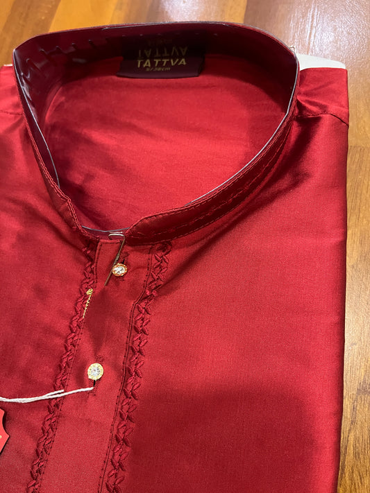Southloom Semi Silk Short Kurta for Men in Red Colour