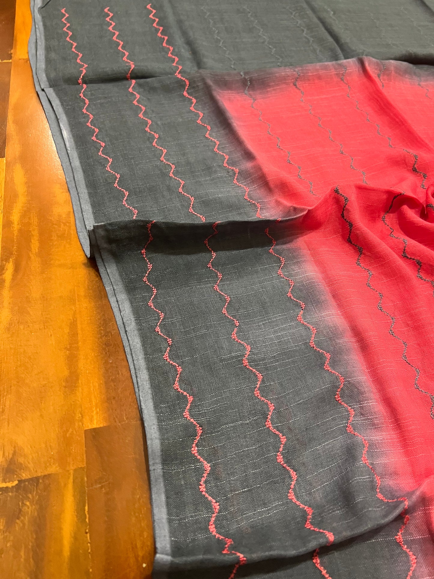 Southloom™ Semi Tussar Churidar Salwar Suit Material in Greyish Black with Thread Work Design