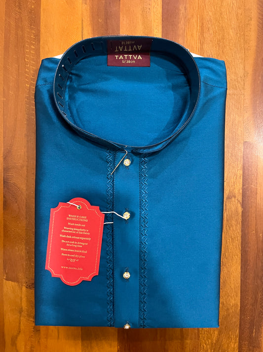 Southloom Semi Silk Short Kurta for Men in Blue Colour