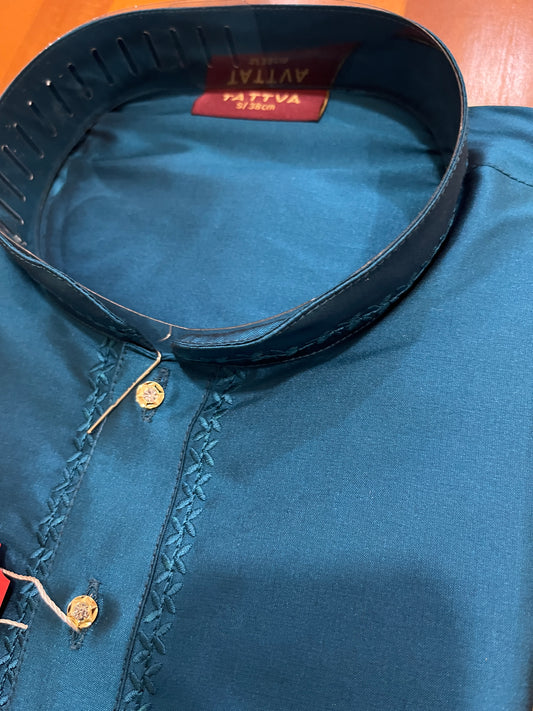 Southloom Semi Silk Short Kurta for Men in Blue Colour