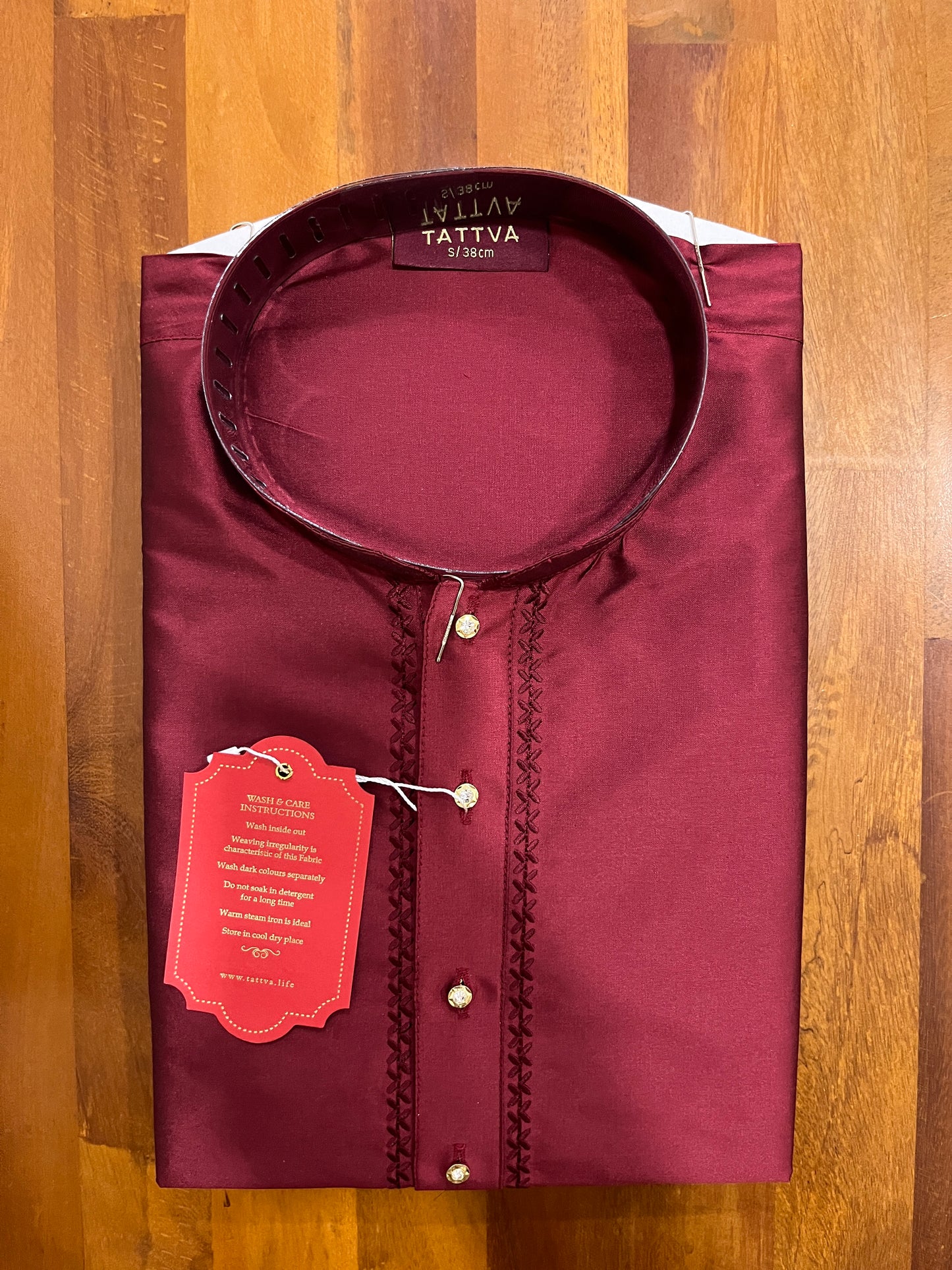 Southloom Semi Silk Short Kurta for Men in Maroon Colour