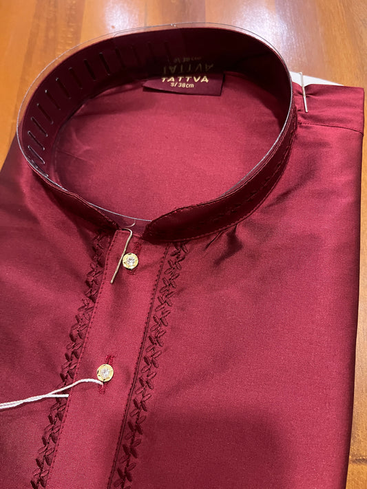 Southloom Semi Silk Short Kurta for Men in Maroon Colour