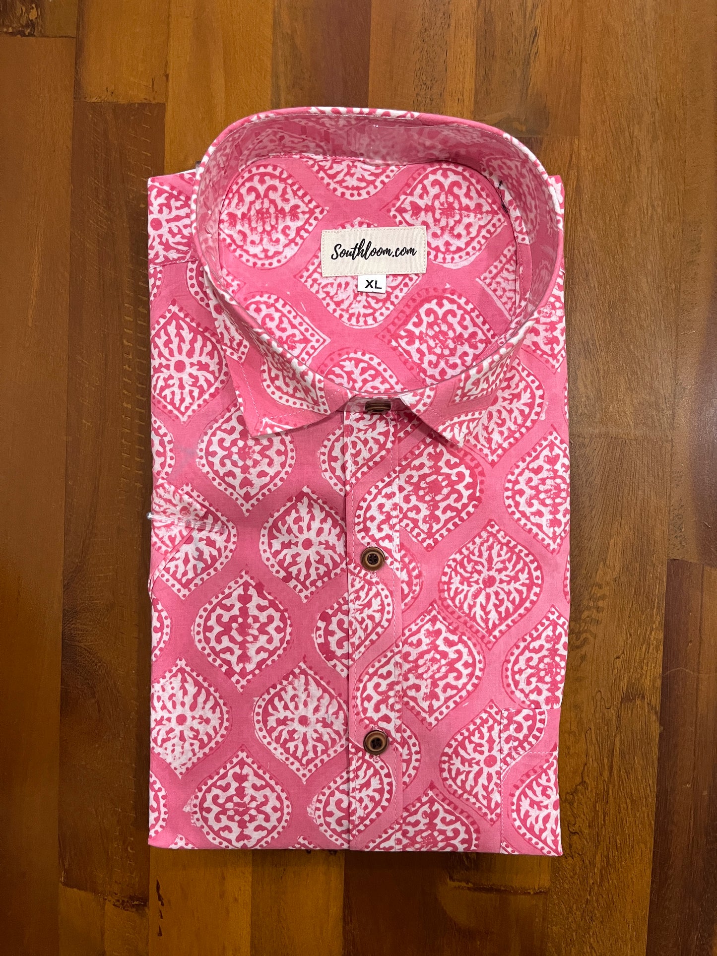 Southloom Jaipur Cotton Pink Hand Block Printed Shirt (Half Sleeves)