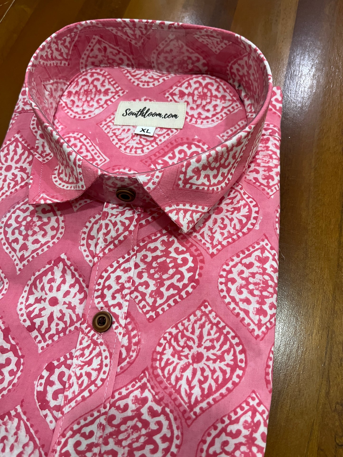 Southloom Jaipur Cotton Pink Hand Block Printed Shirt (Half Sleeves)