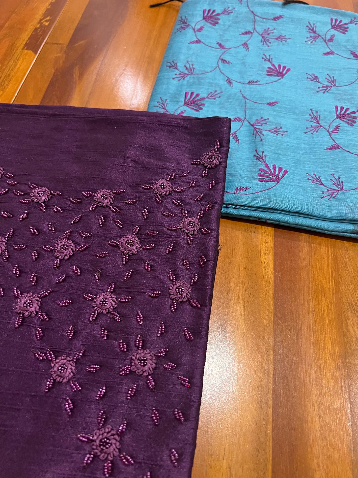 Southloom™ Semi Tussar Churidar Salwar Suit Material in Wine Purple with Beaded Design