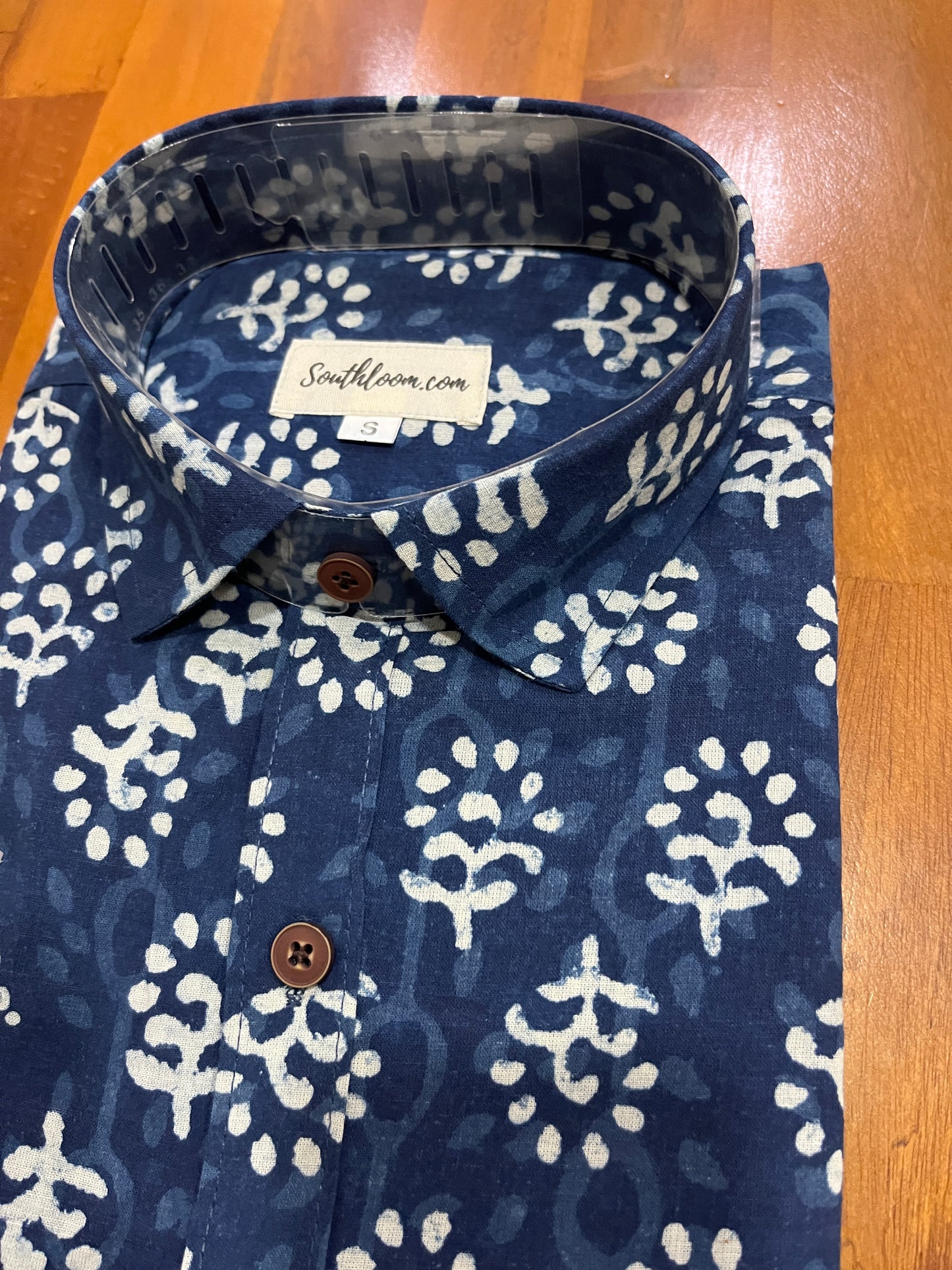 Southloom Jaipur Cotton Blue Hand Block Printed Shirt (Half Sleeves)