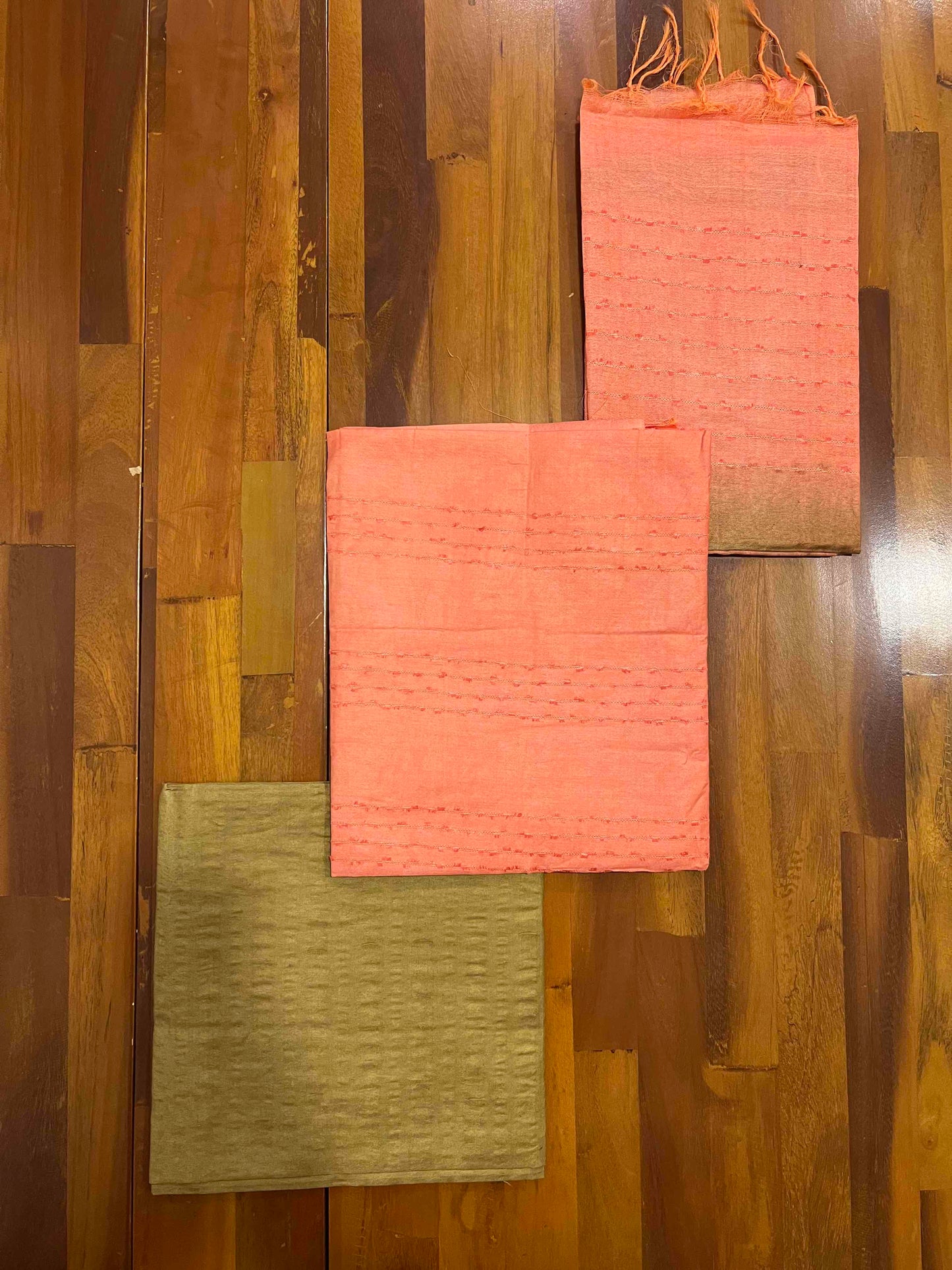 Southloom™ Semi Tussar Churidar Salwar Suit Material in Orange with Thread work Design
